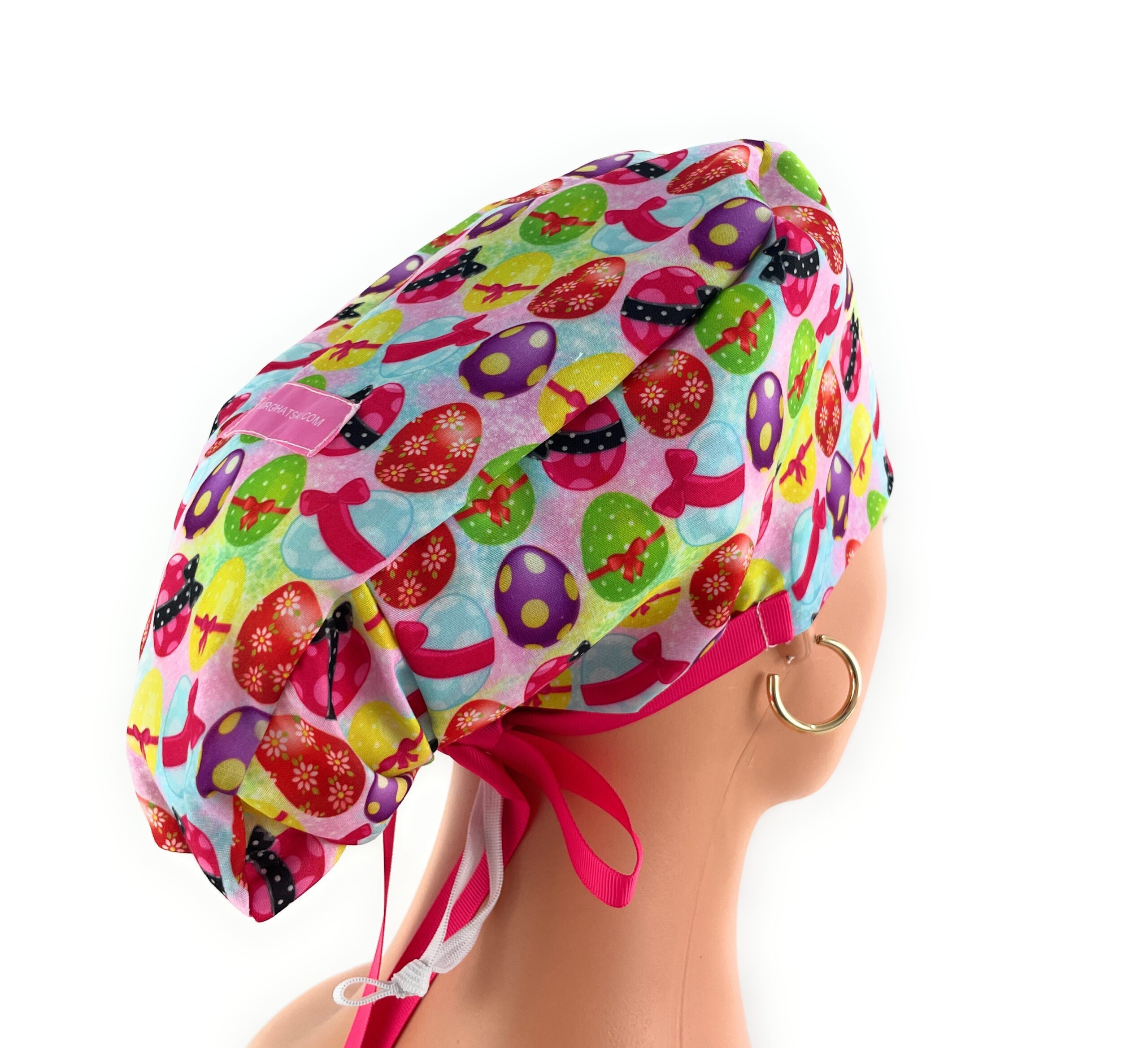 Double Sided Ponytail Medical Scrub Cap - Bunny Tails Easter Egg - Image 7