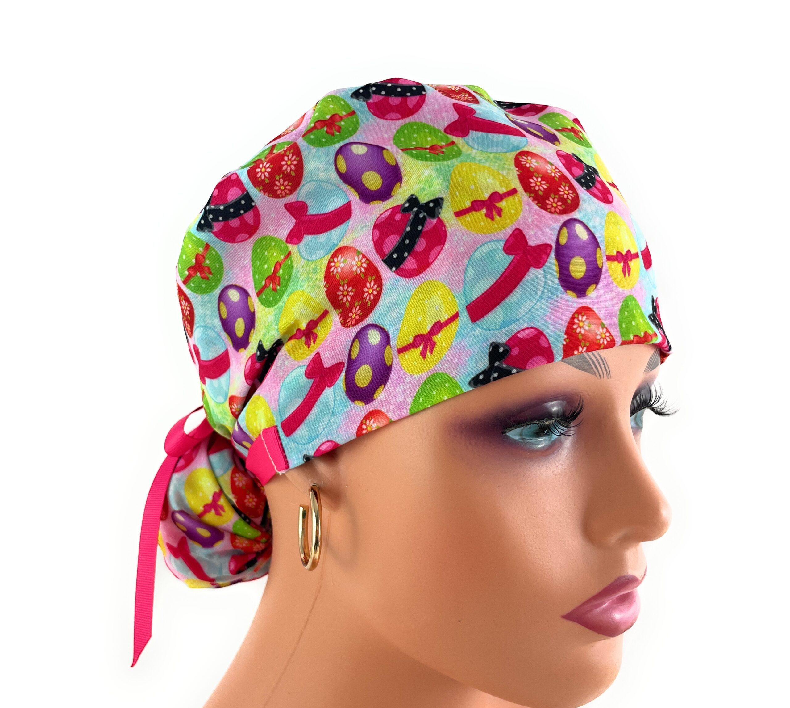 Double Sided Ponytail Medical Scrub Cap - Bunny Tails Easter Egg - Image 5