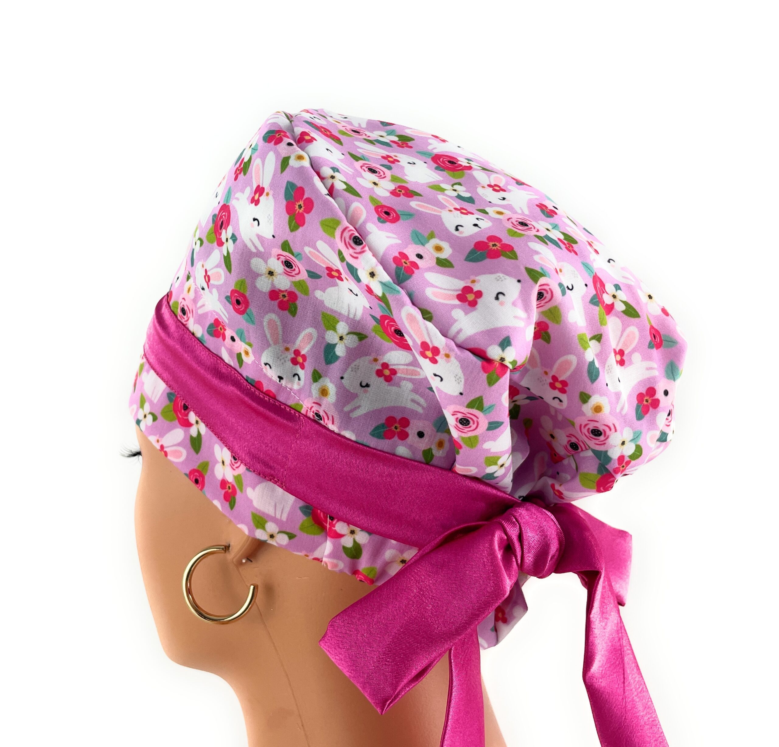 European Style Scrub Cap – Hoppy Hunting - Floral Bunny - Image 10