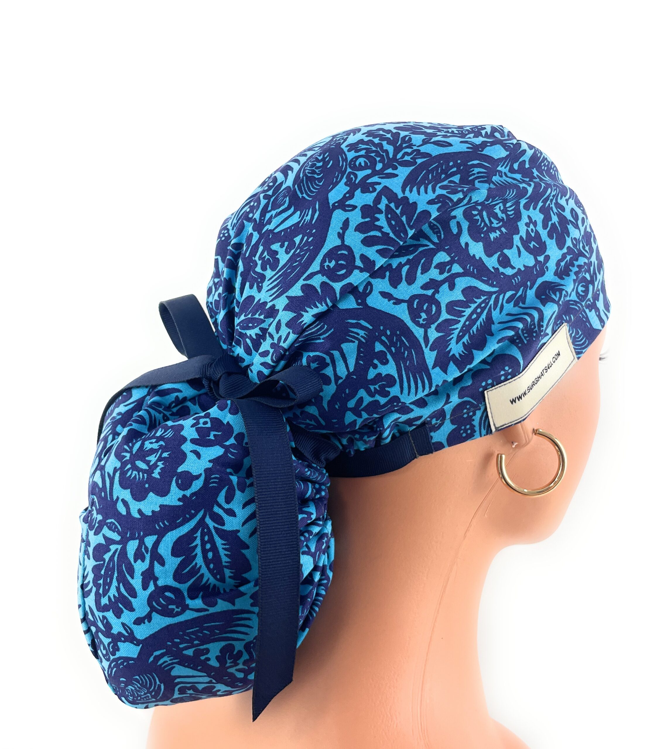 Ponytail Medical Scrub Cap – Rachael Daisy in Blue - Image 6