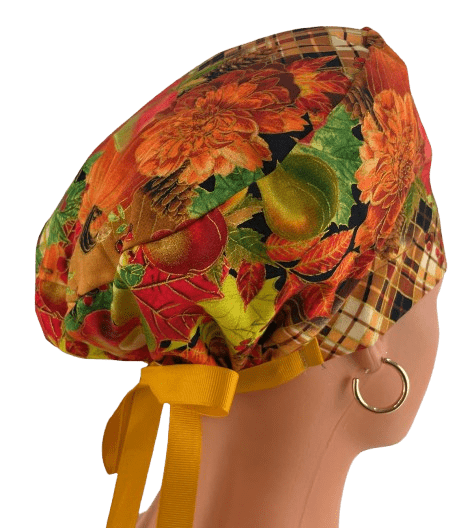 European Style Scrub Cap – (Grosgrain Ribbon) - (No Ribbon) - Harvest Festival - Fall Fruit - Image 5