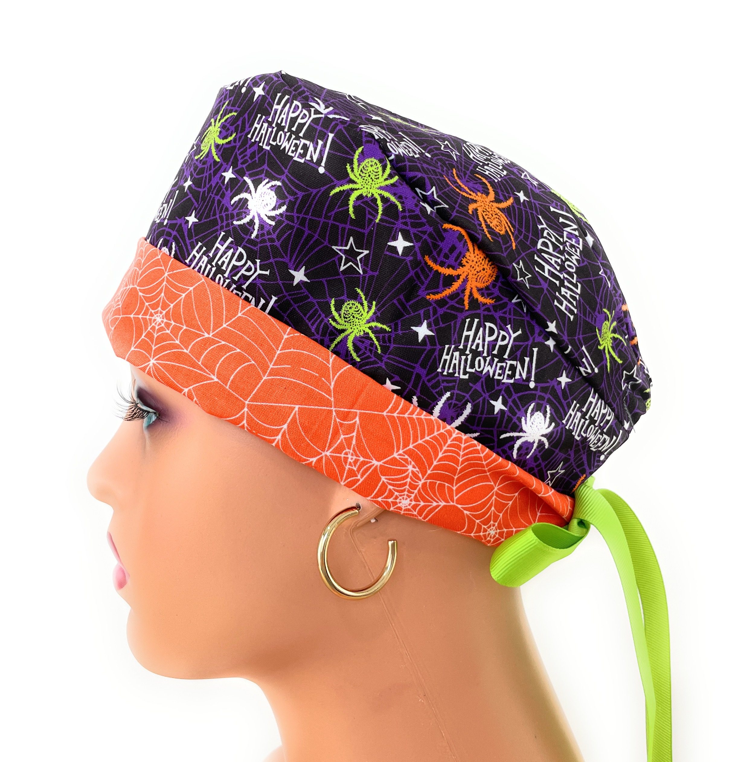 Chemo Medical Scrub Cap - Happy Halloween - Web Spiders - Image 6