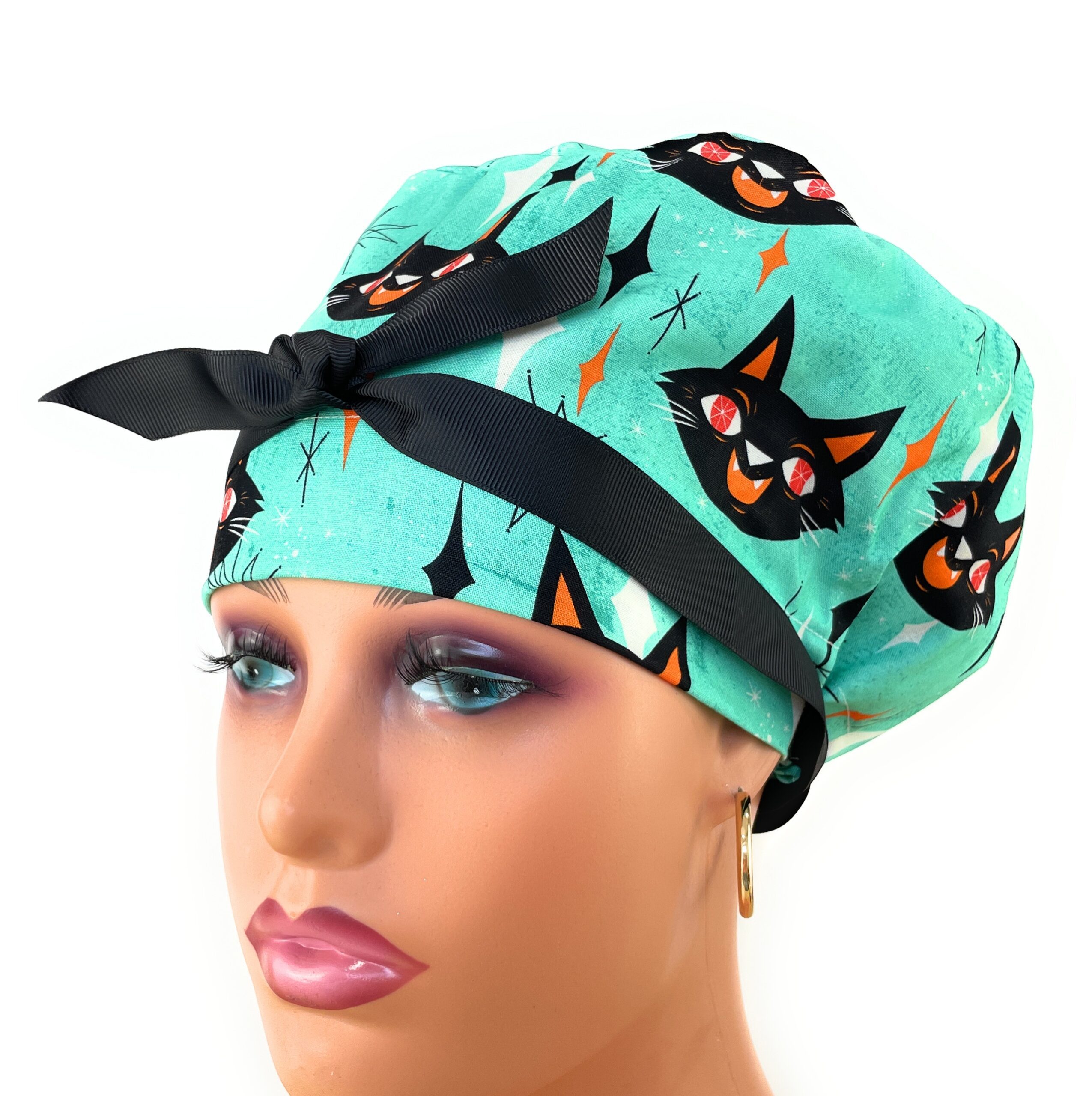 European Style Scrub Cap - (Grosgrain Ribbon) - Kat Faces - Image 14