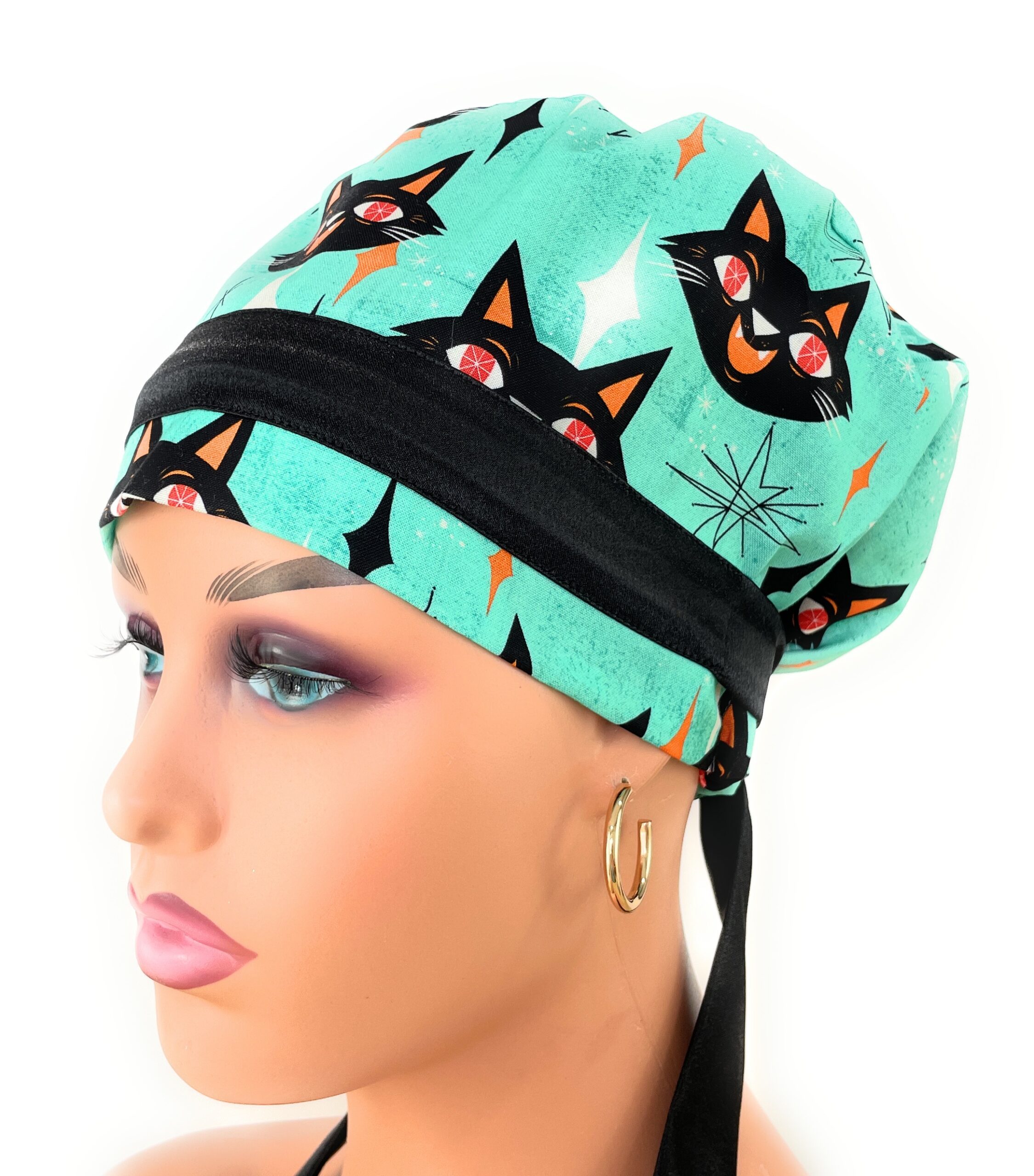 European Style Scrub Cap – (Sateen Ribbon) (No Ribbon) - Kat Faces - Image 6