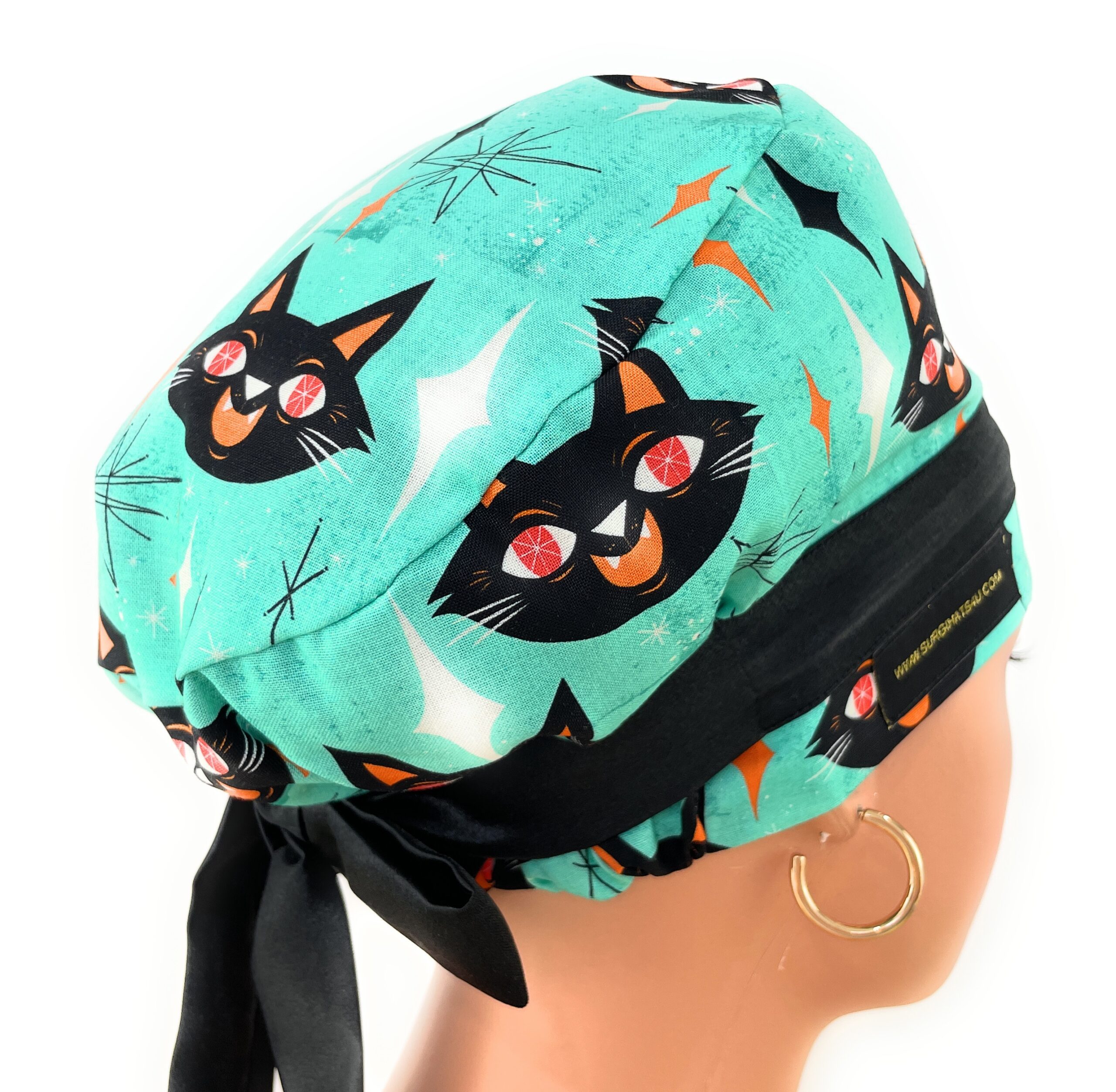 European Style Scrub Cap – (Sateen Ribbon) (No Ribbon) - Kat Faces - Image 8