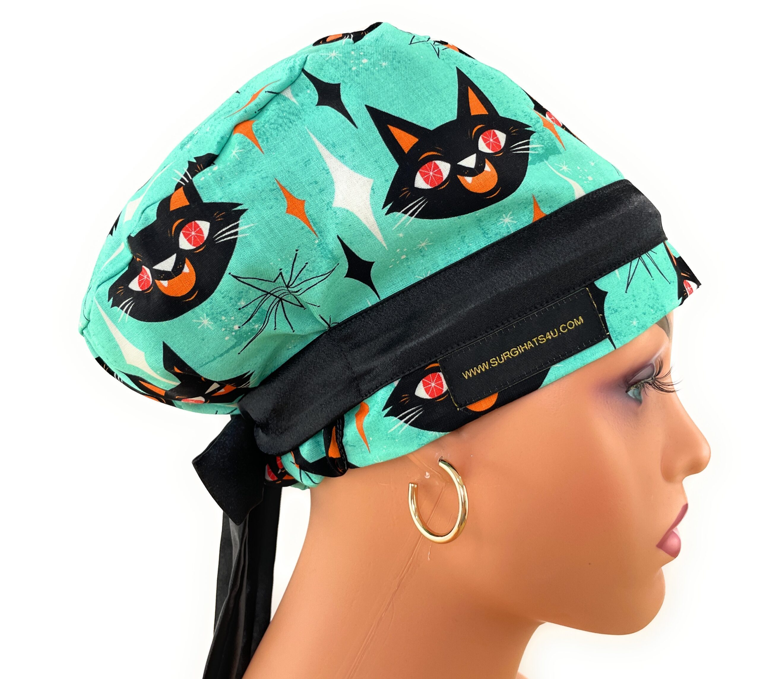 European Style Scrub Cap – (Sateen Ribbon) (No Ribbon) - Kat Faces - Image 4