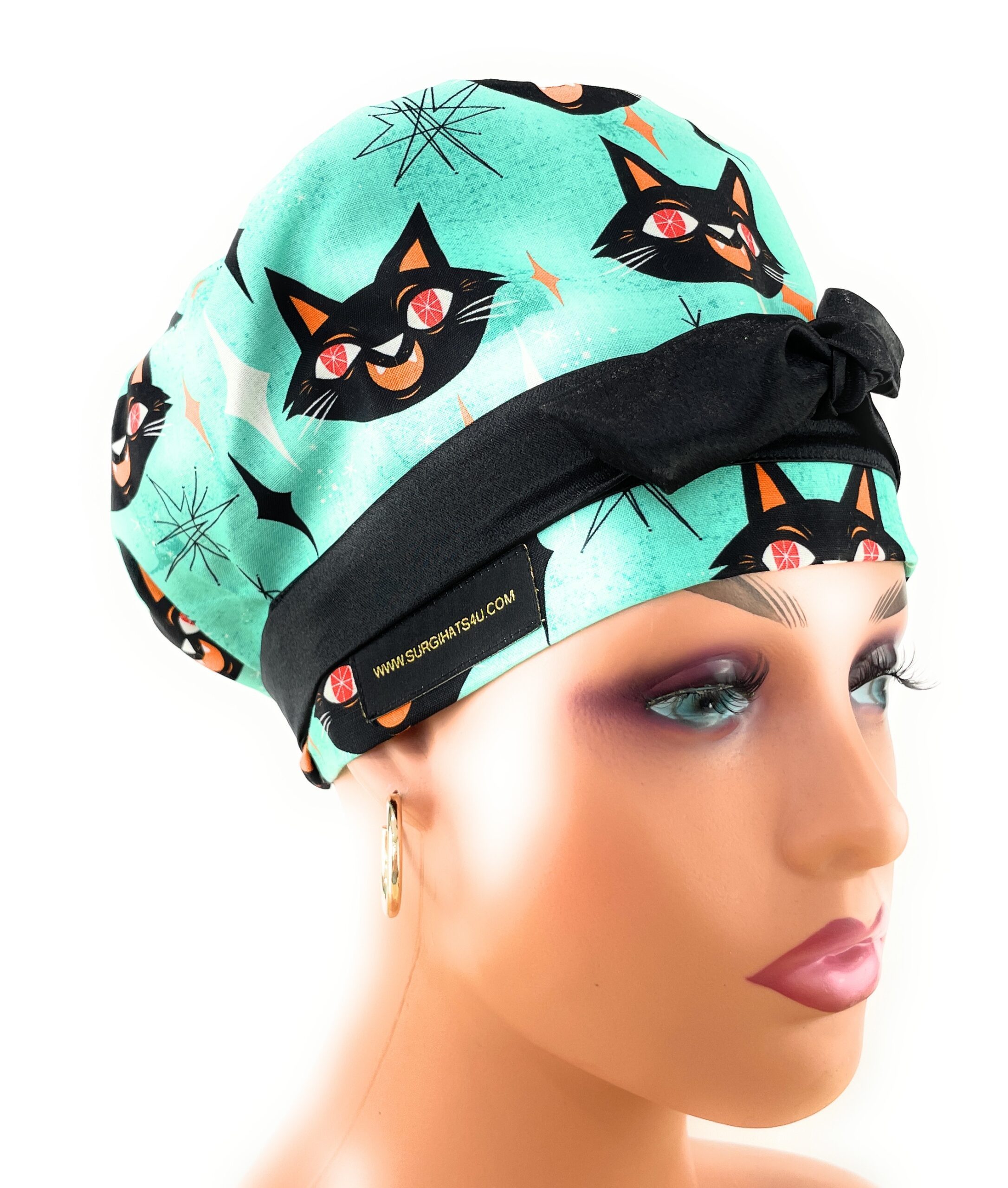 European Style Scrub Cap – (Sateen Ribbon) (No Ribbon) - Kat Faces