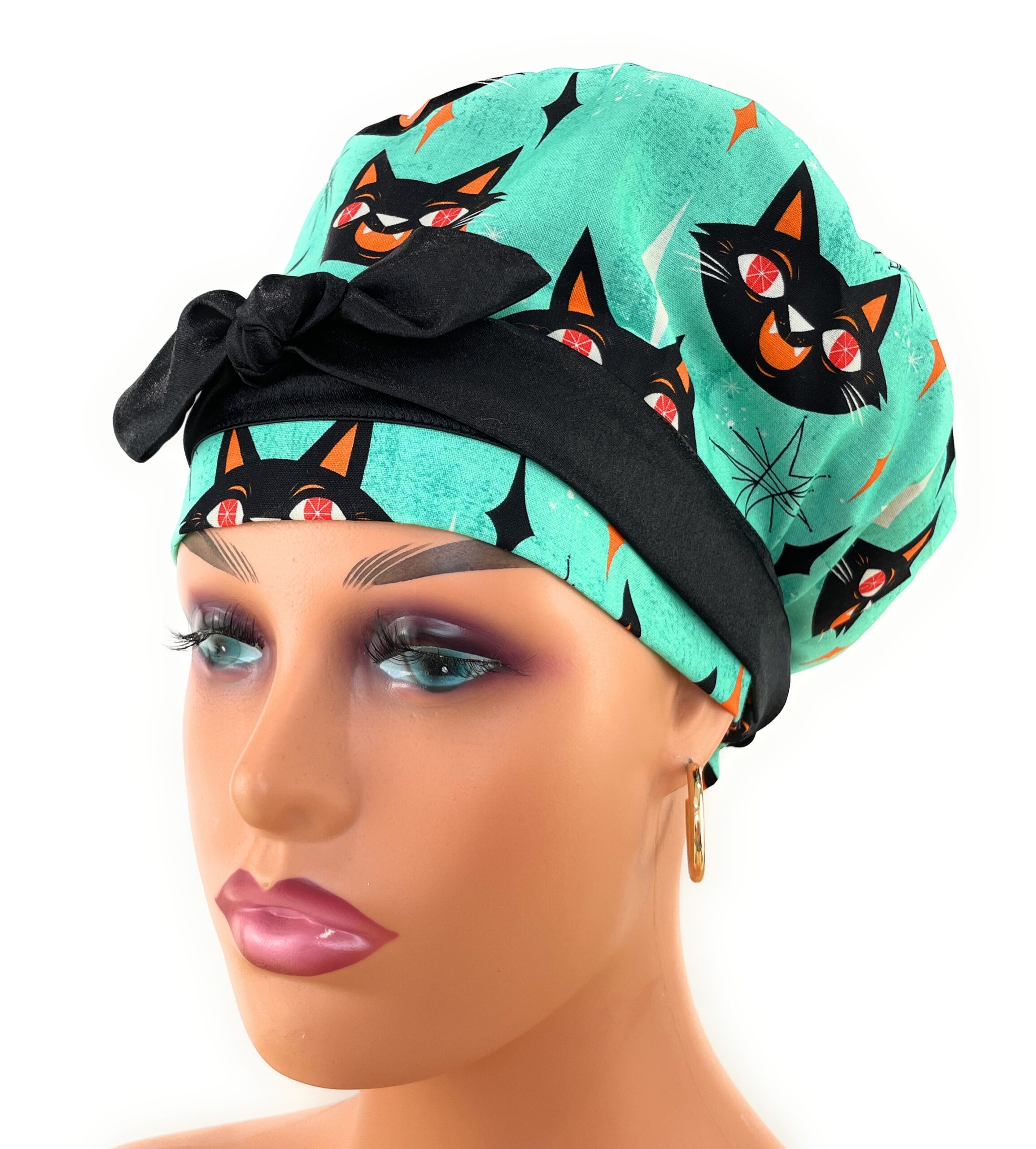 European Style Scrub Cap – (Sateen Ribbon) (No Ribbon) - Kat Faces - Image 3