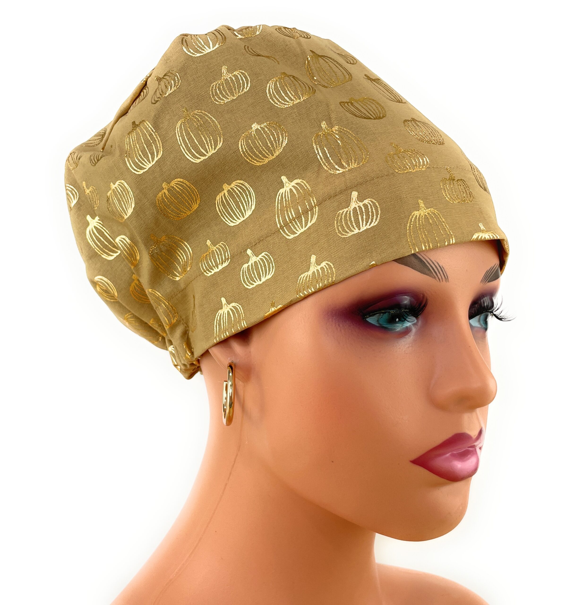 European Style Scrub Cap – (Sateen Ribbon) (No Ribbon) - Golden Pumpkins - Image 12