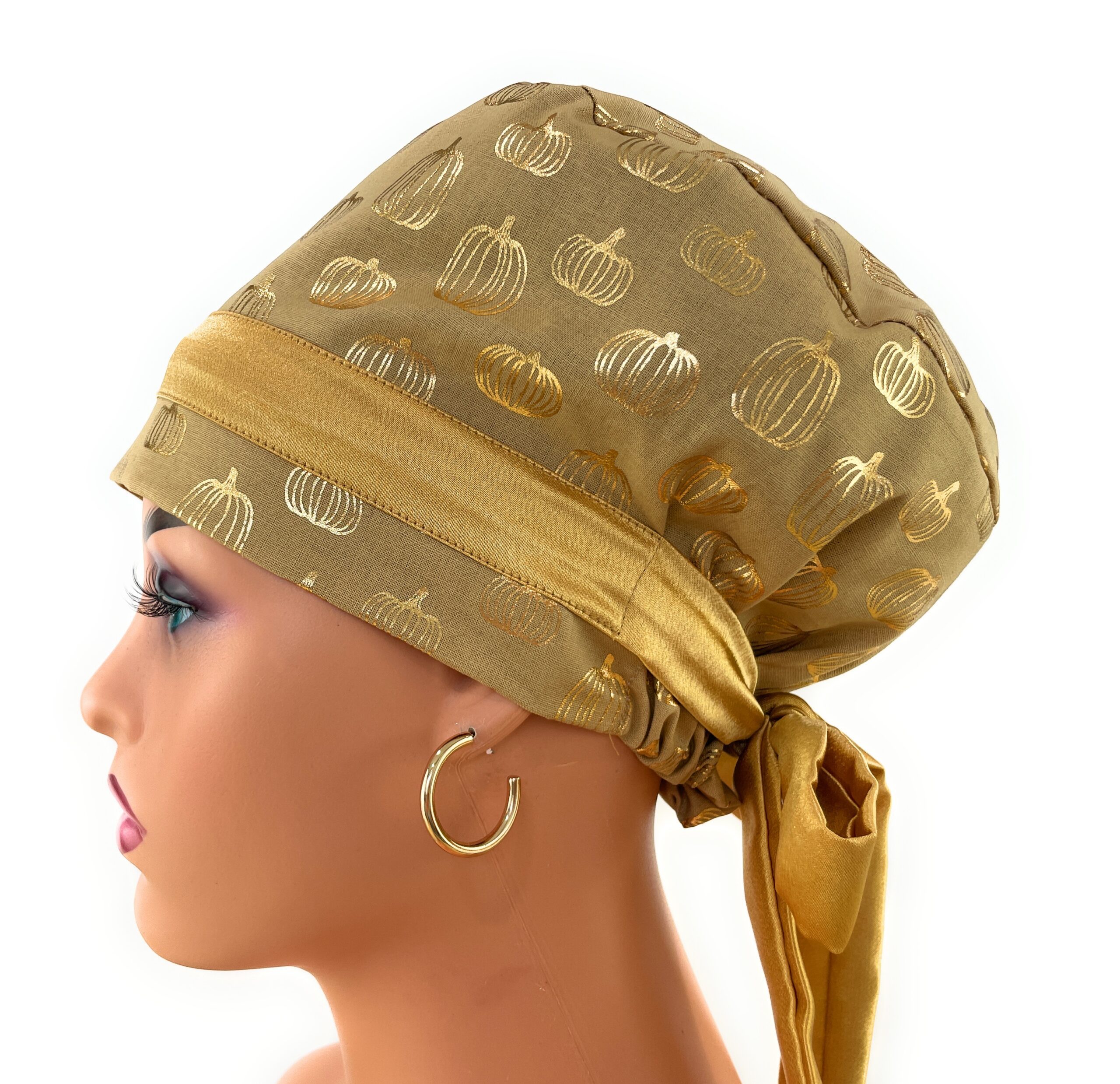 European Style Scrub Cap – (Sateen Ribbon) (No Ribbon) - Golden Pumpkins - Image 8