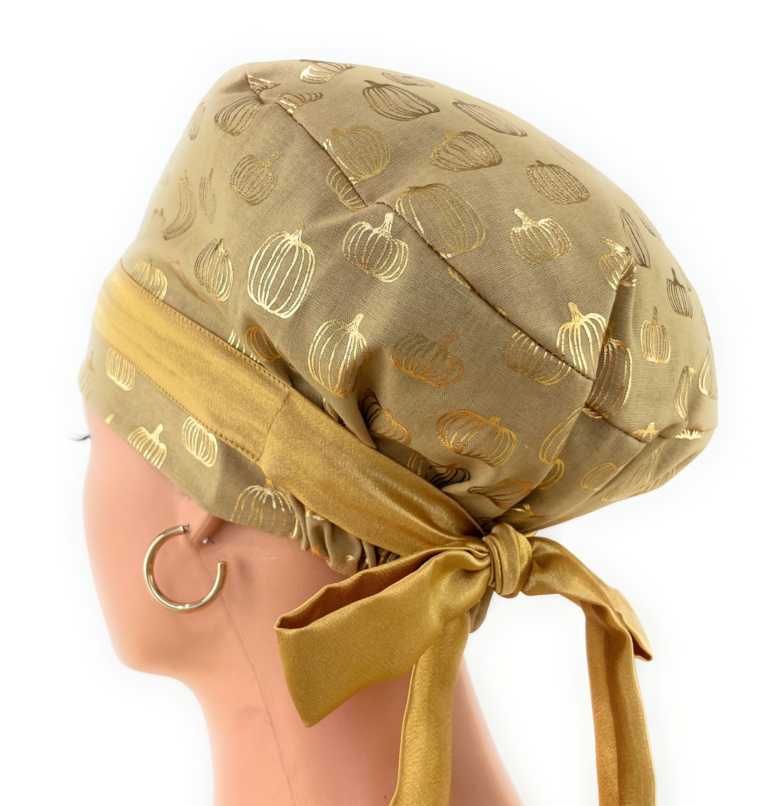 European Style Scrub Cap – (Sateen Ribbon) (No Ribbon) - Golden Pumpkins - Image 11