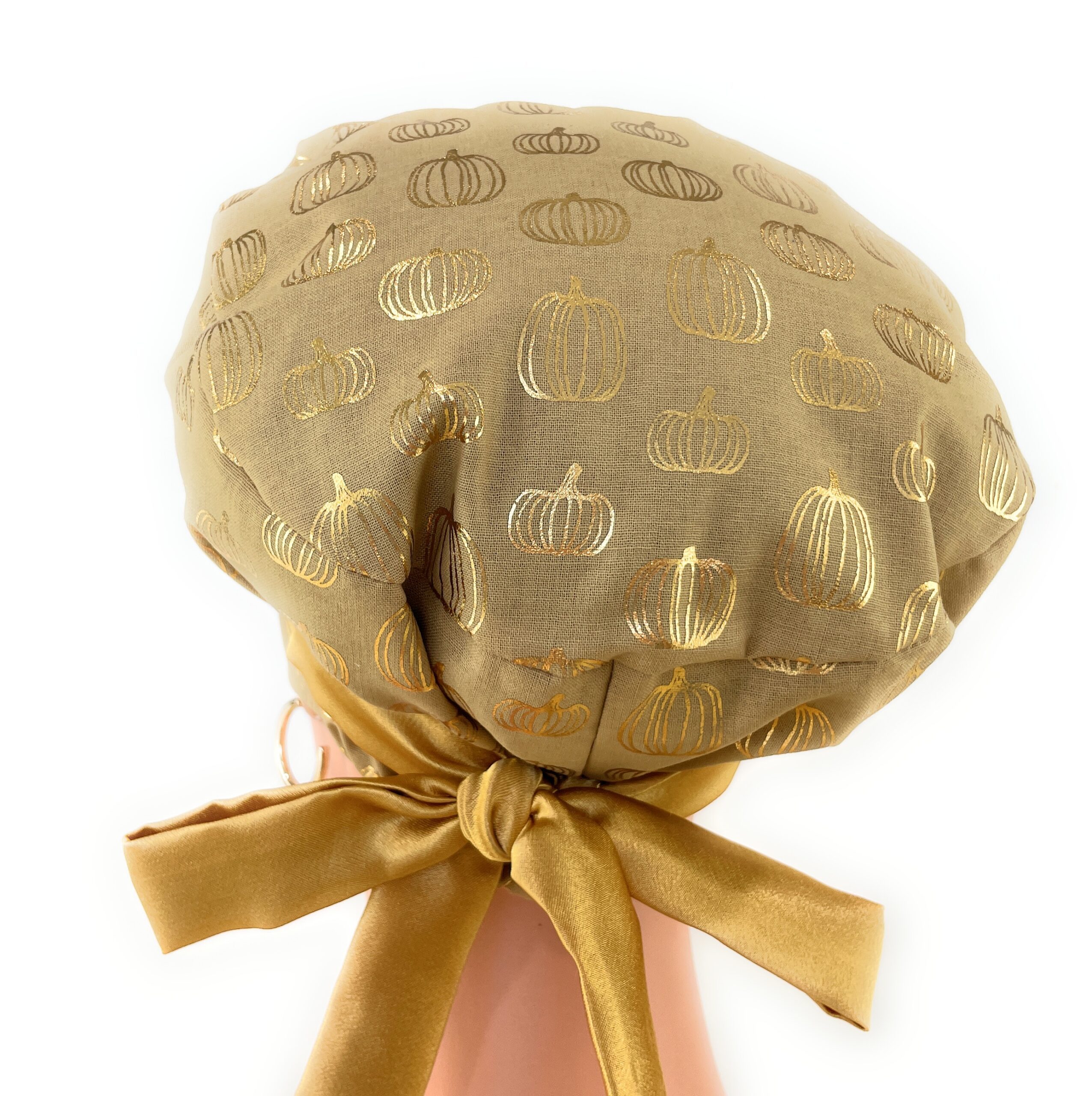 European Style Scrub Cap – (Sateen Ribbon) (No Ribbon) - Golden Pumpkins - Image 10