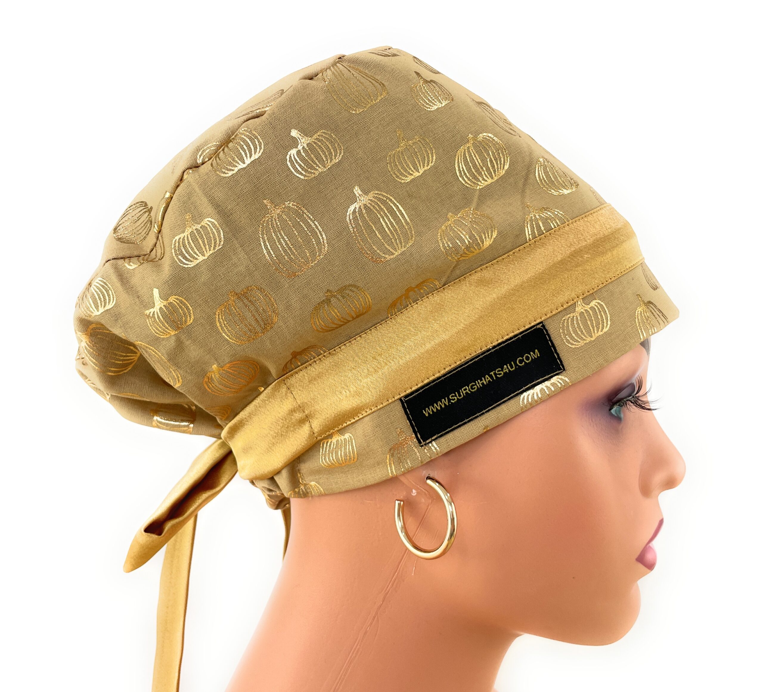 European Style Scrub Cap – (Sateen Ribbon) (No Ribbon) - Golden Pumpkins - Image 7