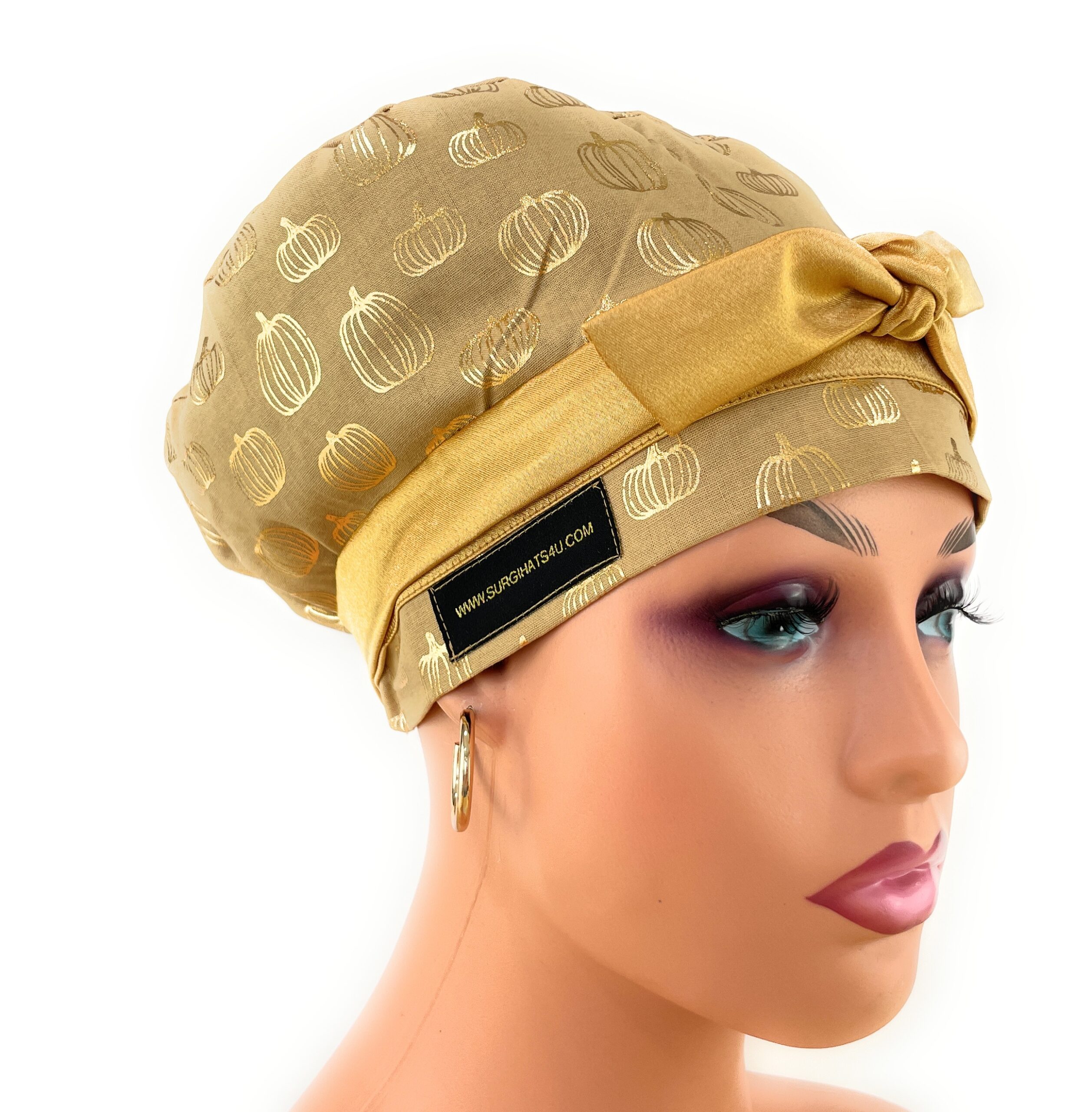 European Style Scrub Cap – (Sateen Ribbon) (No Ribbon) - Golden Pumpkins