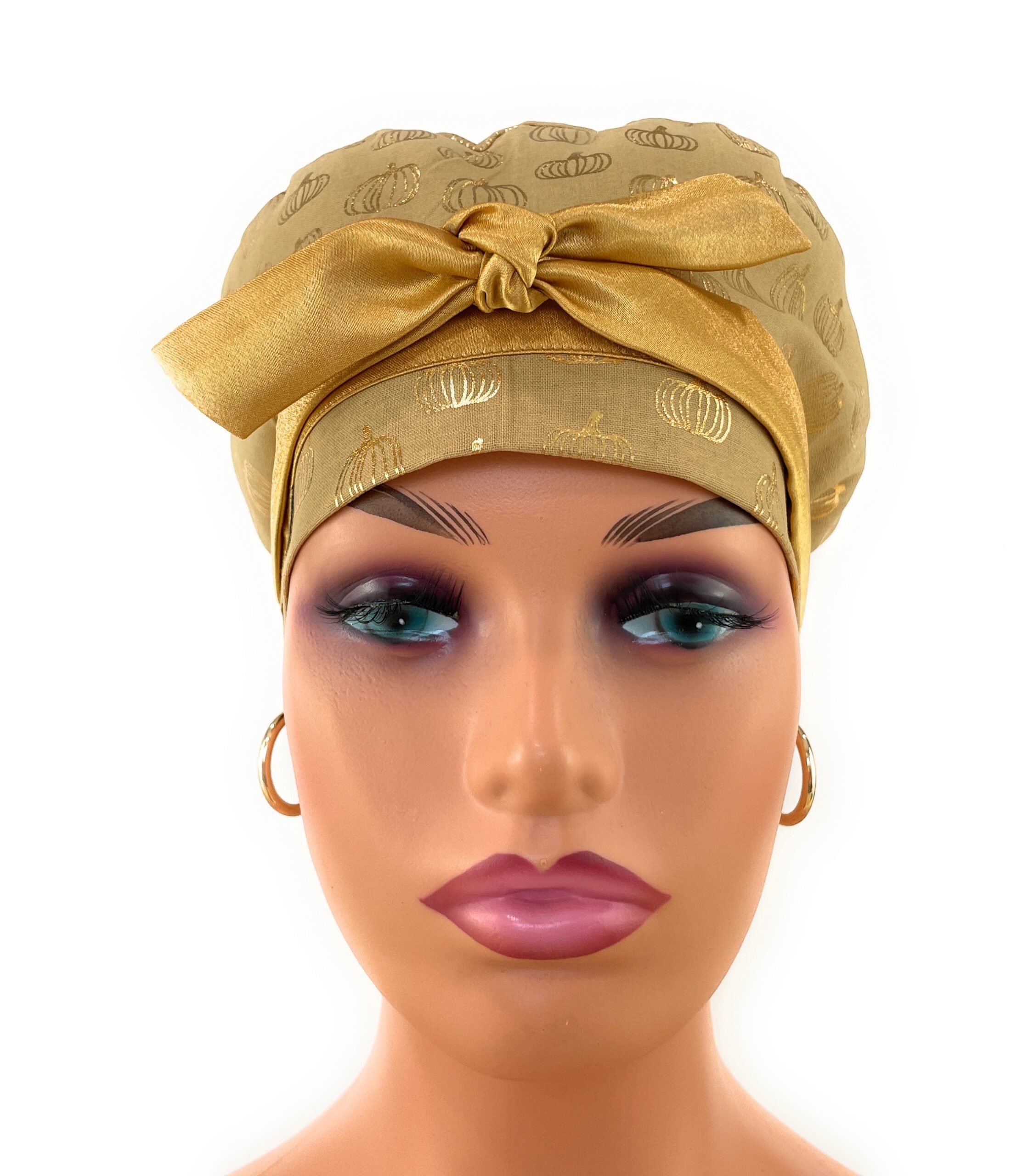 European Style Scrub Cap – (Sateen Ribbon) (No Ribbon) - Golden Pumpkins - Image 2