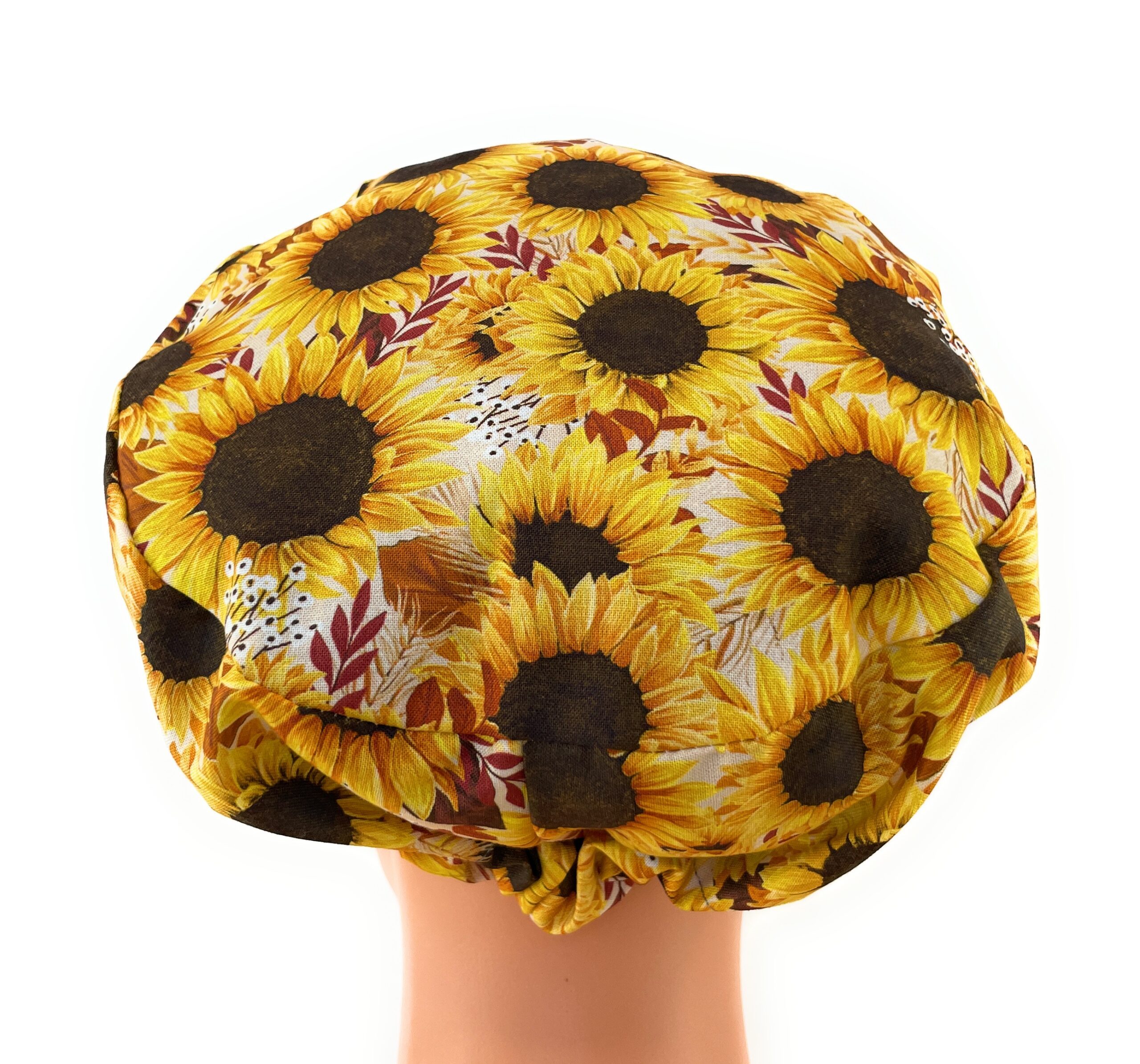 European Style Scrub Cap - (Grosgrain Ribbon)(No Ribbon)- Packed Sunflowers Harvest Cotton Fabric - Image 19