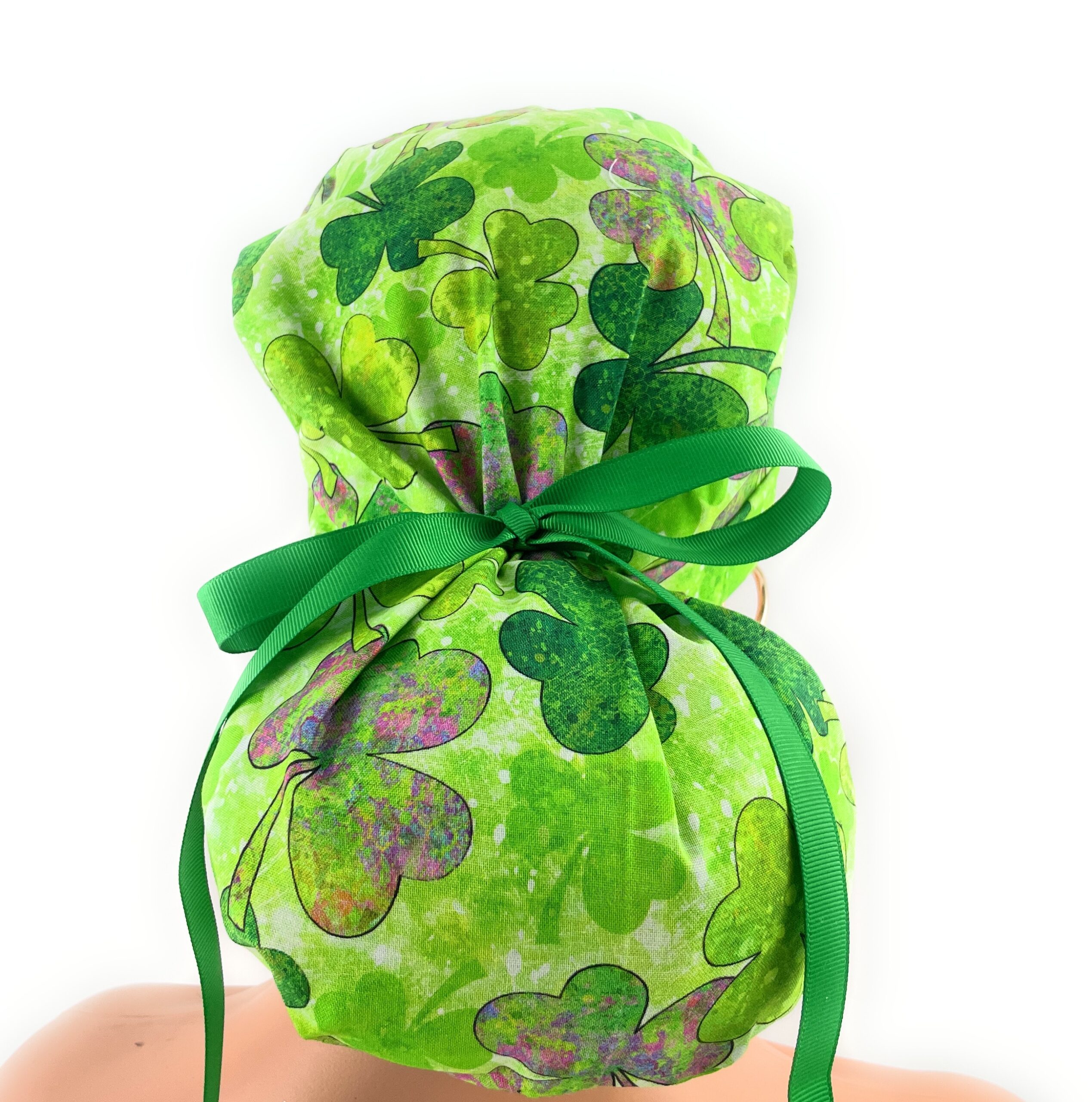 Turn Up Ponytail Medical Scrub Cap - Saint Patrick's Colorful Shamrocks - Image 4