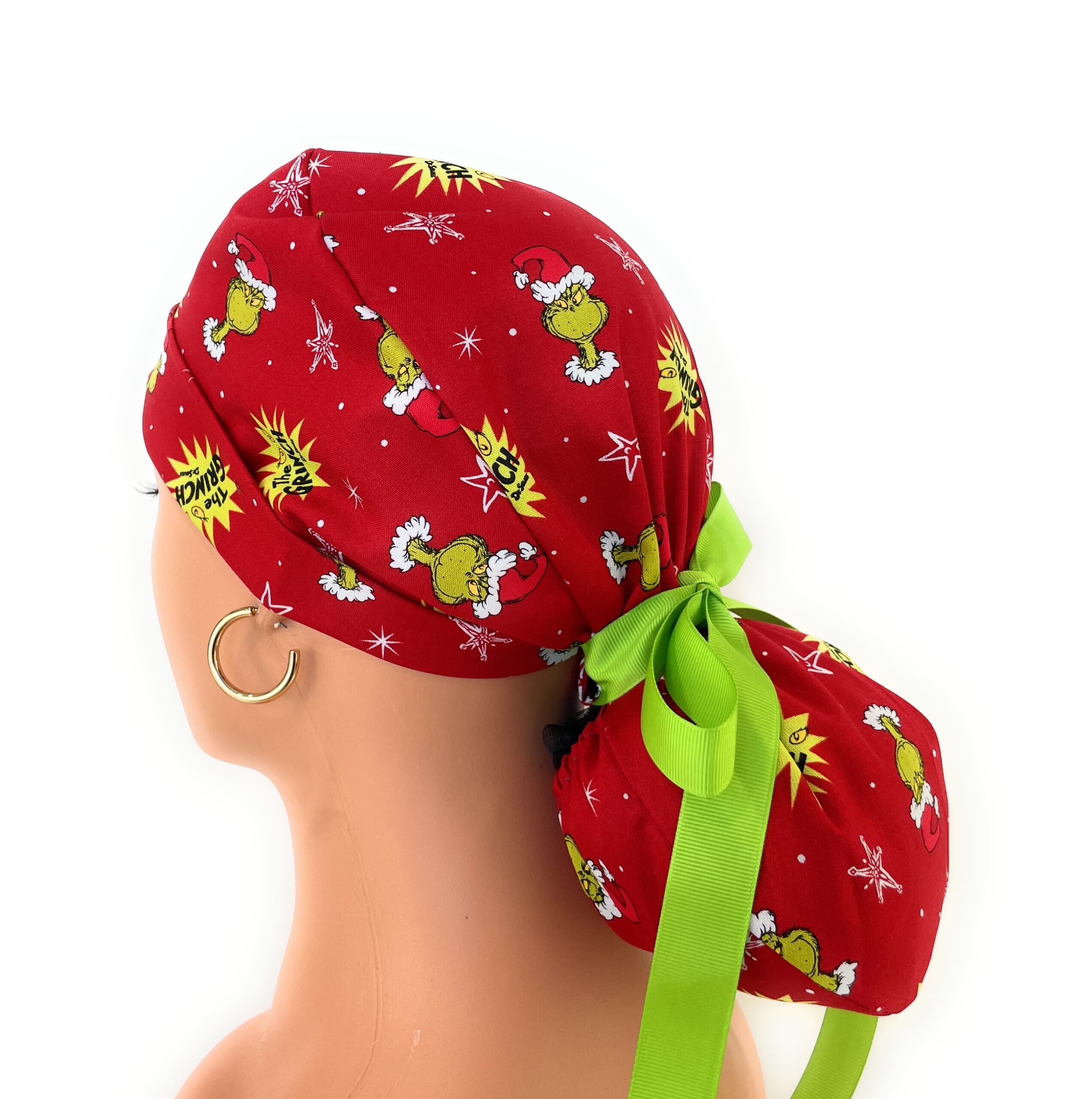 Turn Up Ponytail Medical Scrub Cap - Christmas Puppets - Image 7