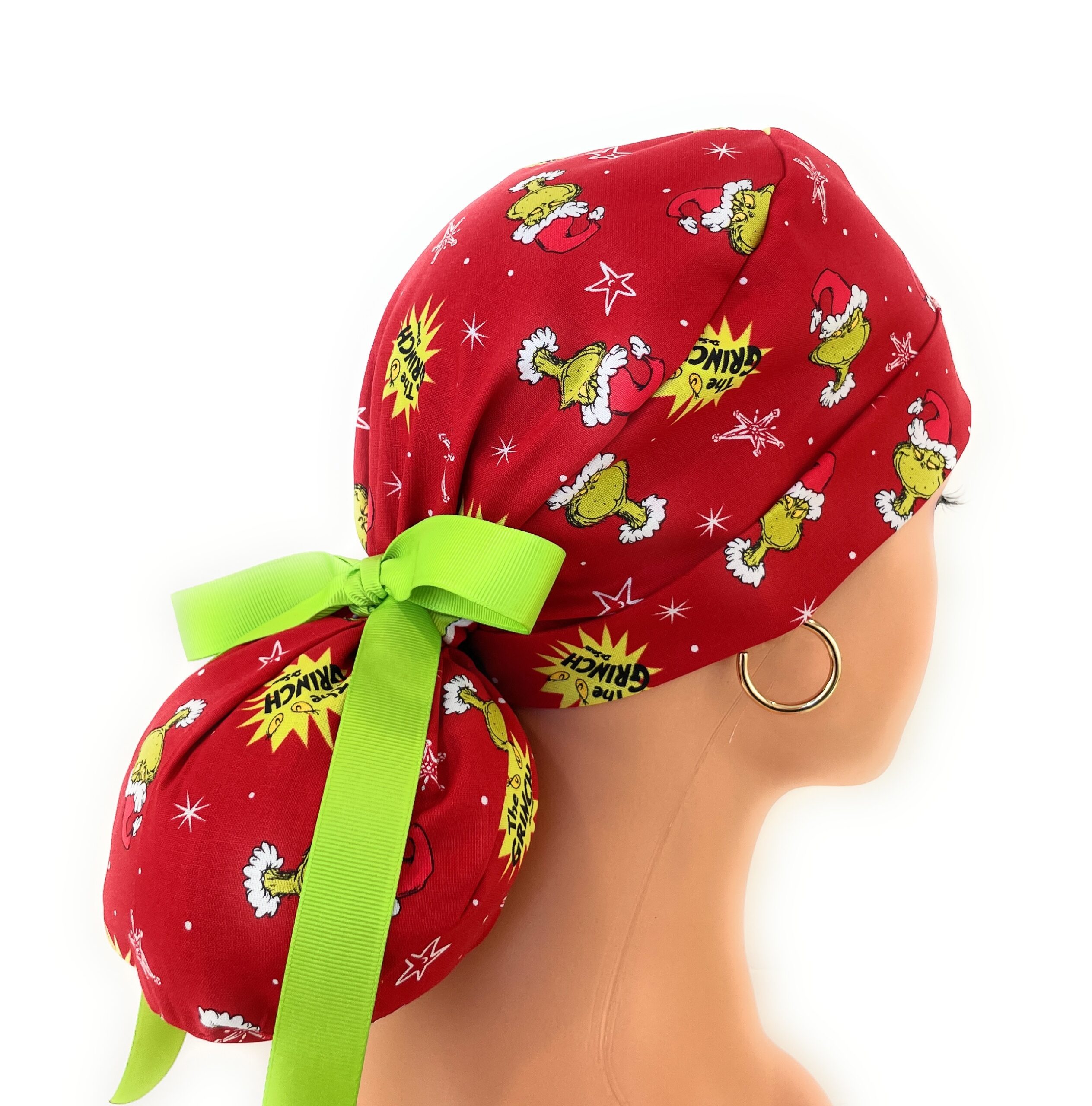 Turn Up Ponytail Medical Scrub Cap - Christmas Puppets - Image 5