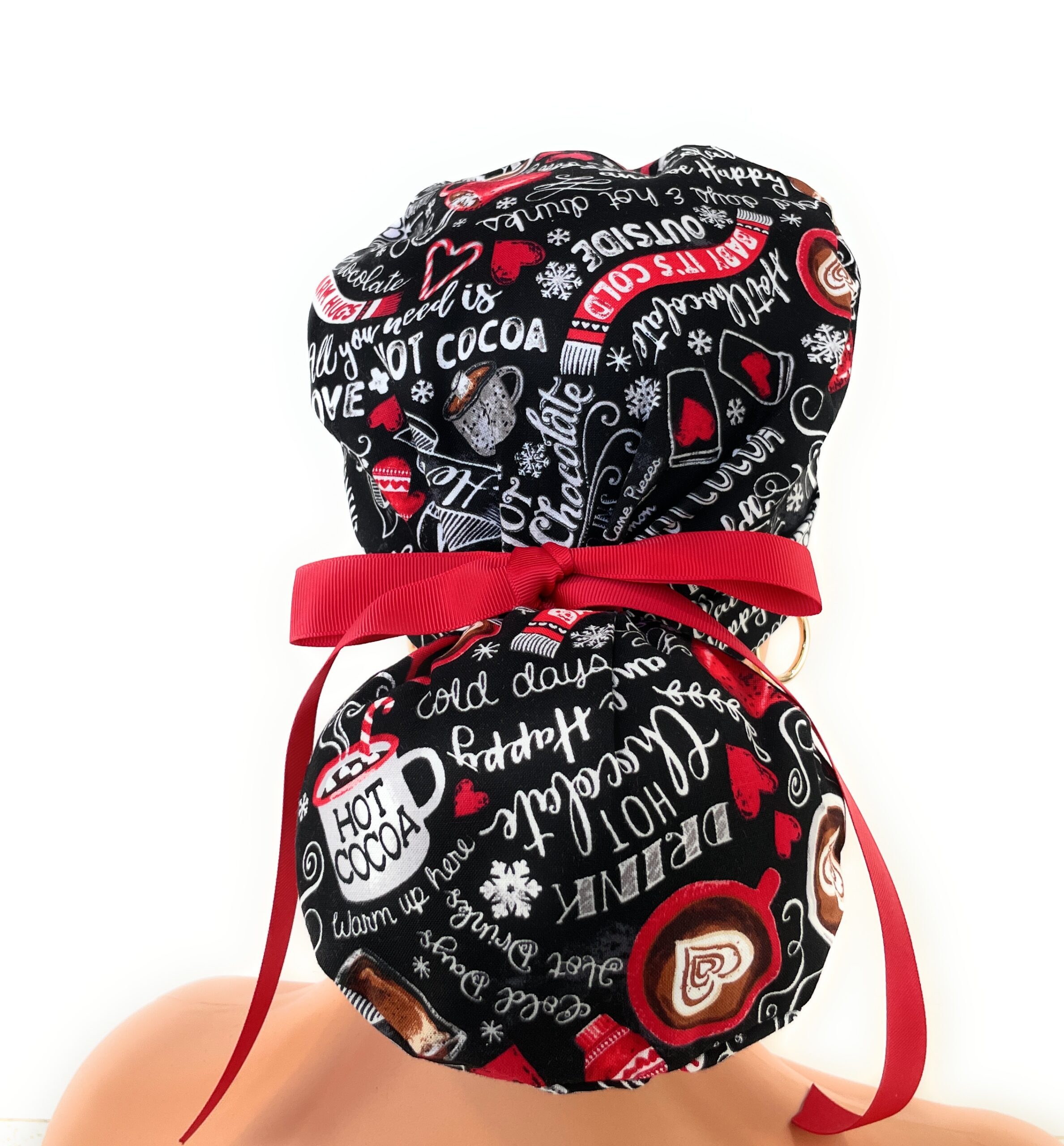 Turn Up Ponytail Medical Scrub Cap - Hot Cocoa - Winter Beverages - Image 5