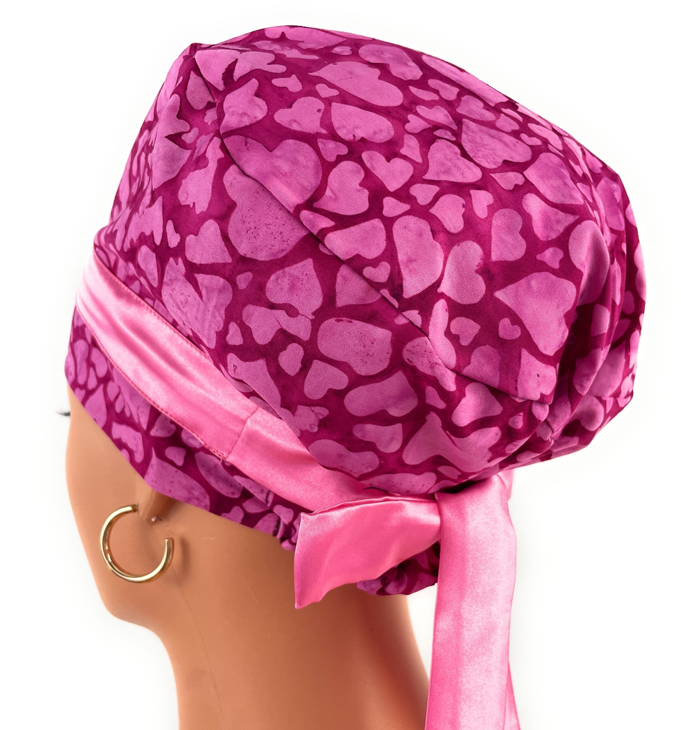 European Style Scrub Cap – (Sateen Ribbon) (No Ribbon) Packed Pink Hearts Batik Valentine's Day - Image 10
