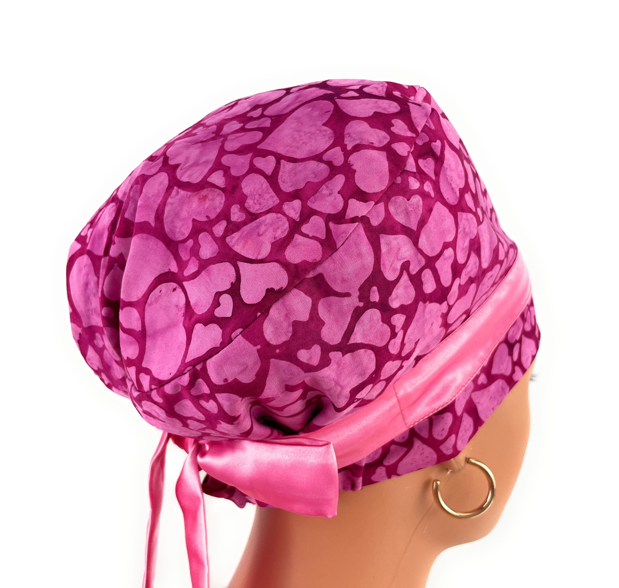 European Style Scrub Cap – (Sateen Ribbon) (No Ribbon) Packed Pink Hearts Batik Valentine's Day - Image 8