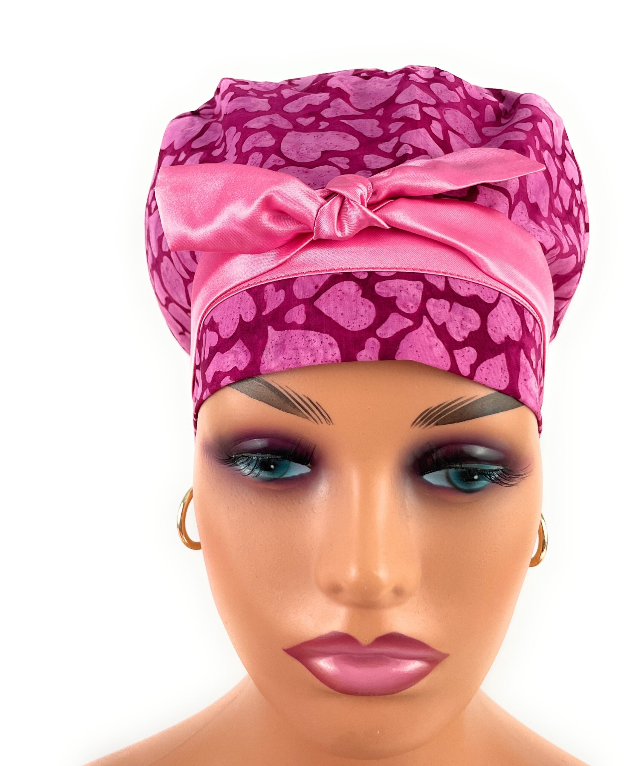 European Style Scrub Cap – (Sateen Ribbon) (No Ribbon) Packed Pink Hearts Batik Valentine's Day - Image 3