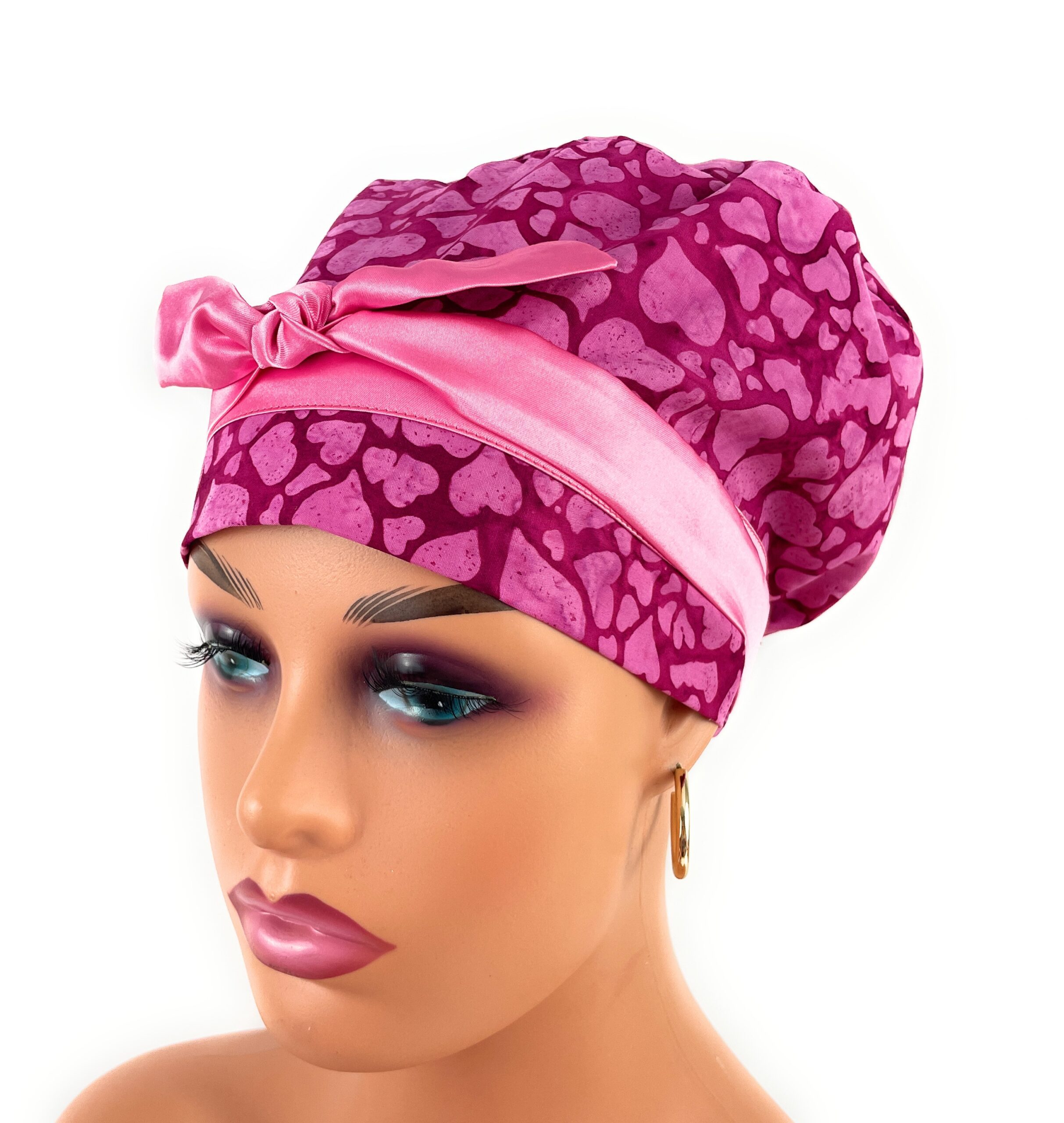 European Style Scrub Cap – (Sateen Ribbon) (No Ribbon) Packed Pink Hearts Batik Valentine's Day - Image 4