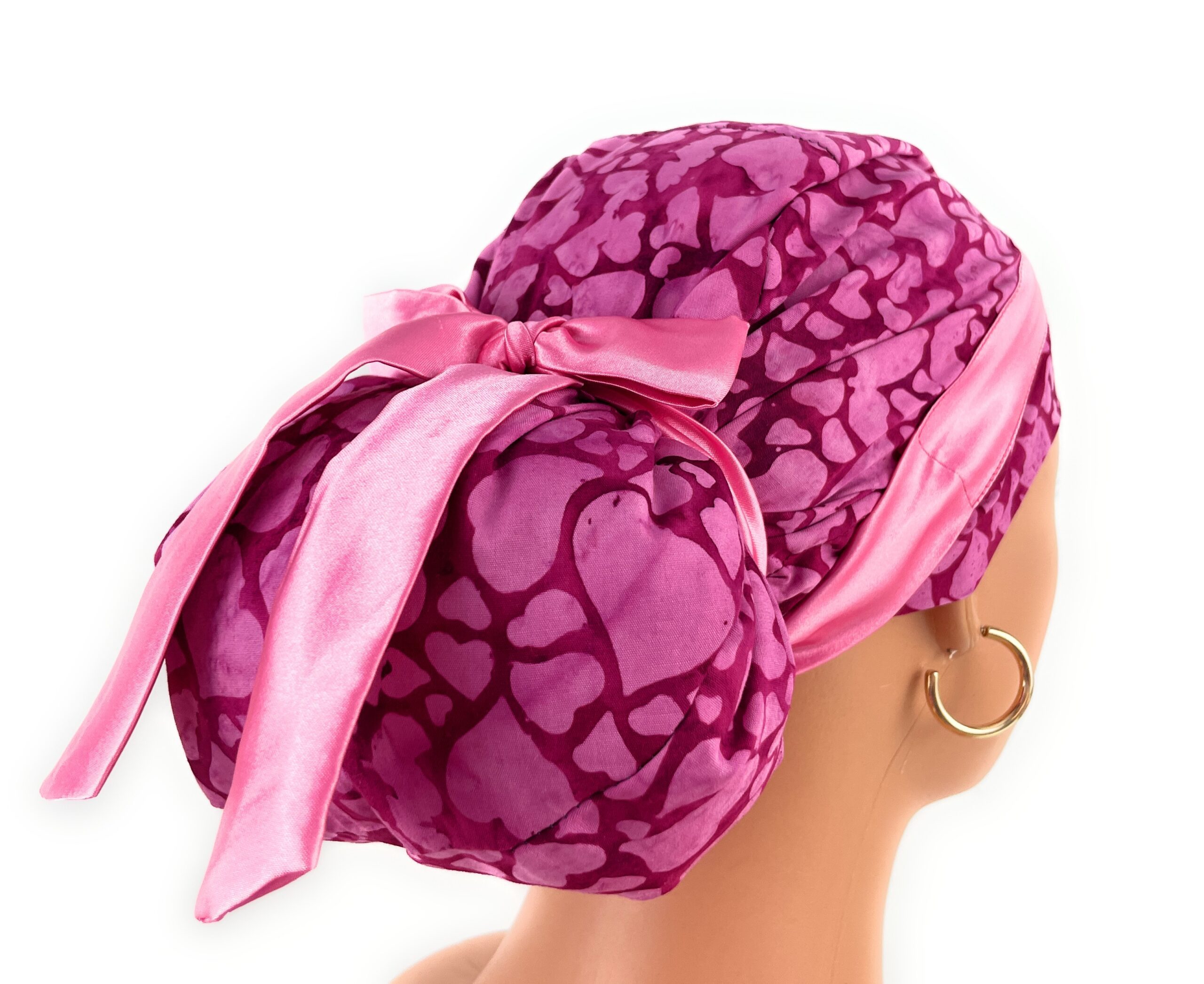 European Style Scrub Cap – (Sateen Ribbon) (No Ribbon) Packed Pink Hearts Batik Valentine's Day - Image 11