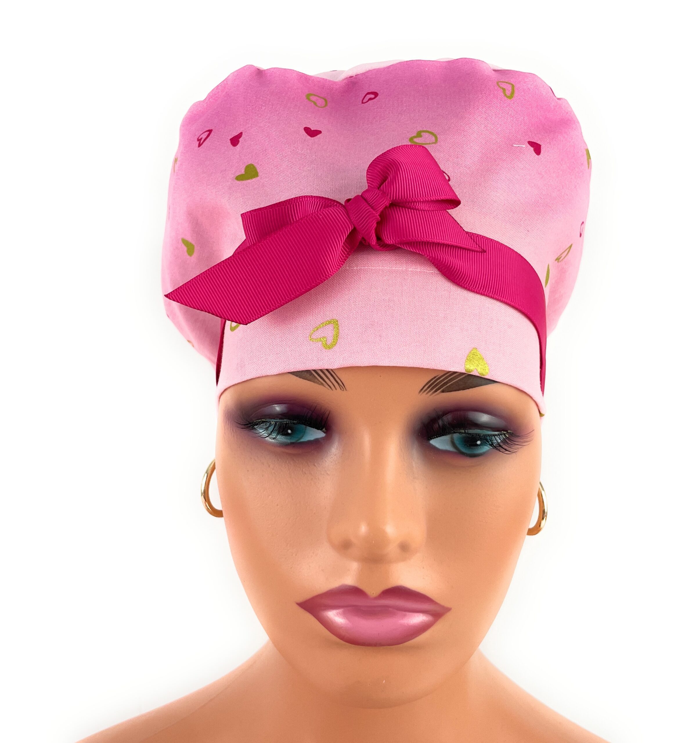 European Style Scrub Cap – (Grosgrain Ribbon) (No Ribbon) Golden Hearts - Valentine's Day - Image 3