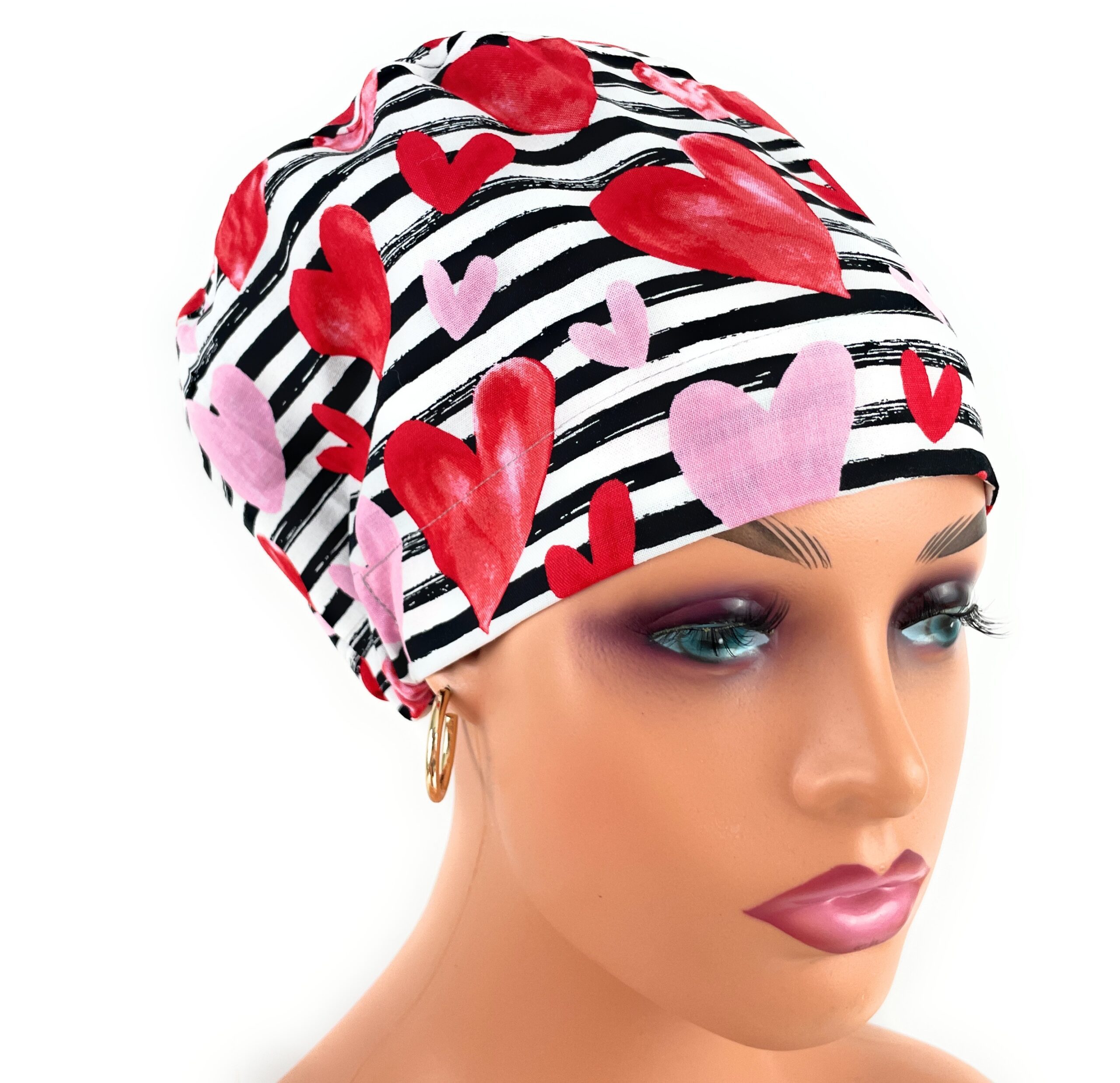 European Style Scrub Cap – (Grosgrain Ribbon) (No Ribbon) Packed Pink Hearts/Stripes/Valentine's Day - Image 16