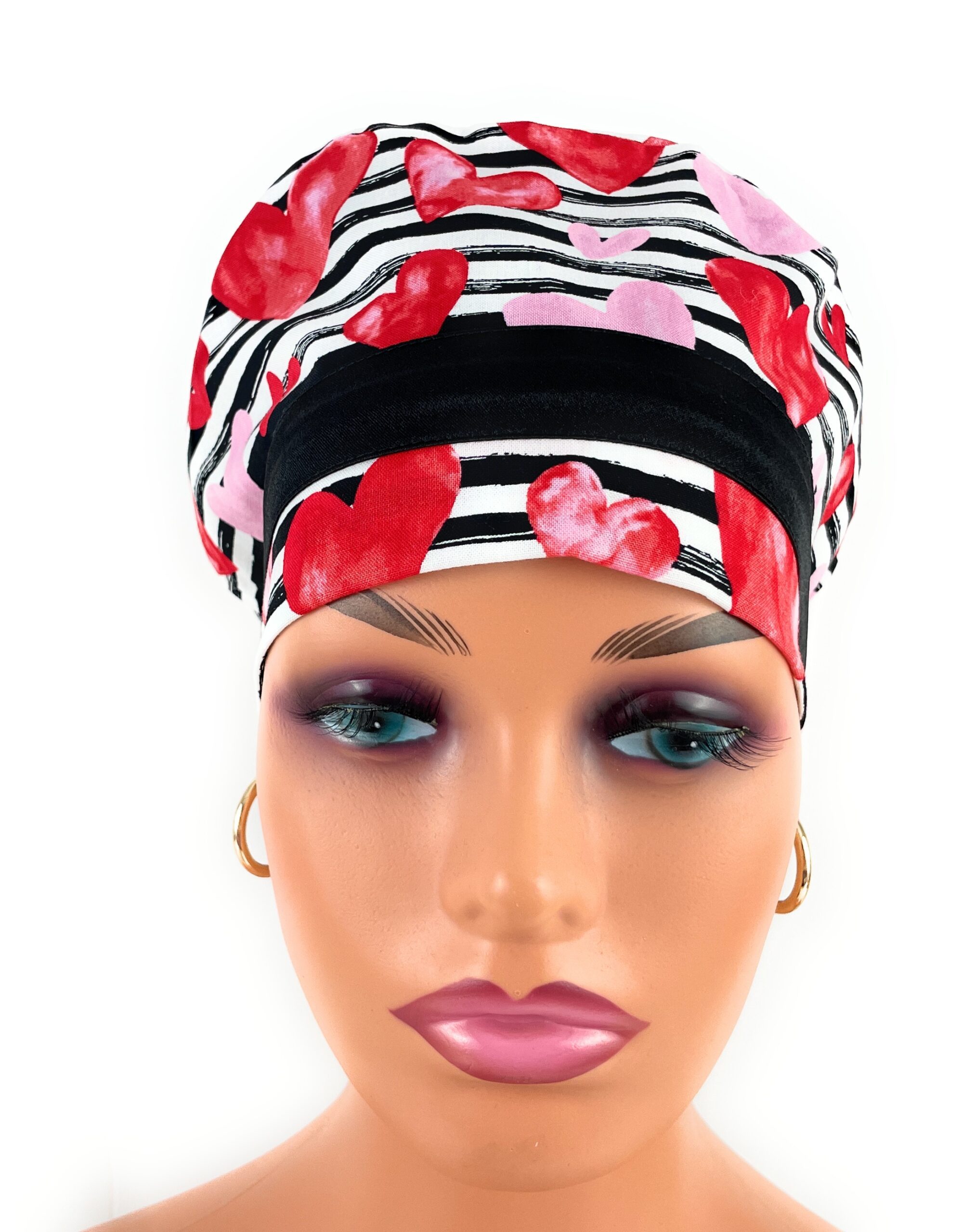 European Style Scrub Cap – (Sateen Ribbon) (No Ribbon) Red Hearts - Valentine's Day - Image 5