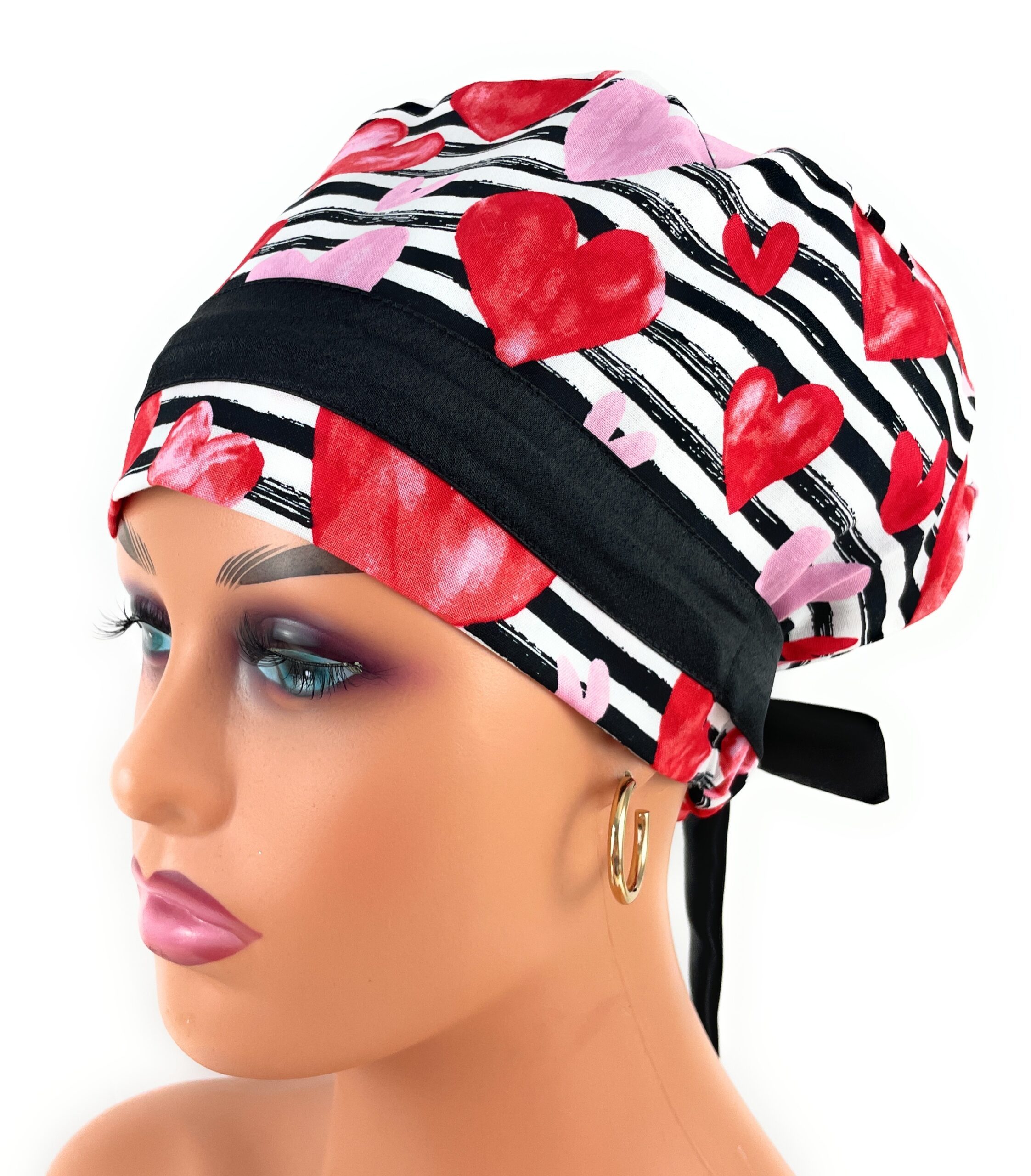 European Style Scrub Cap – (Sateen Ribbon) (No Ribbon) Red Hearts - Valentine's Day - Image 6