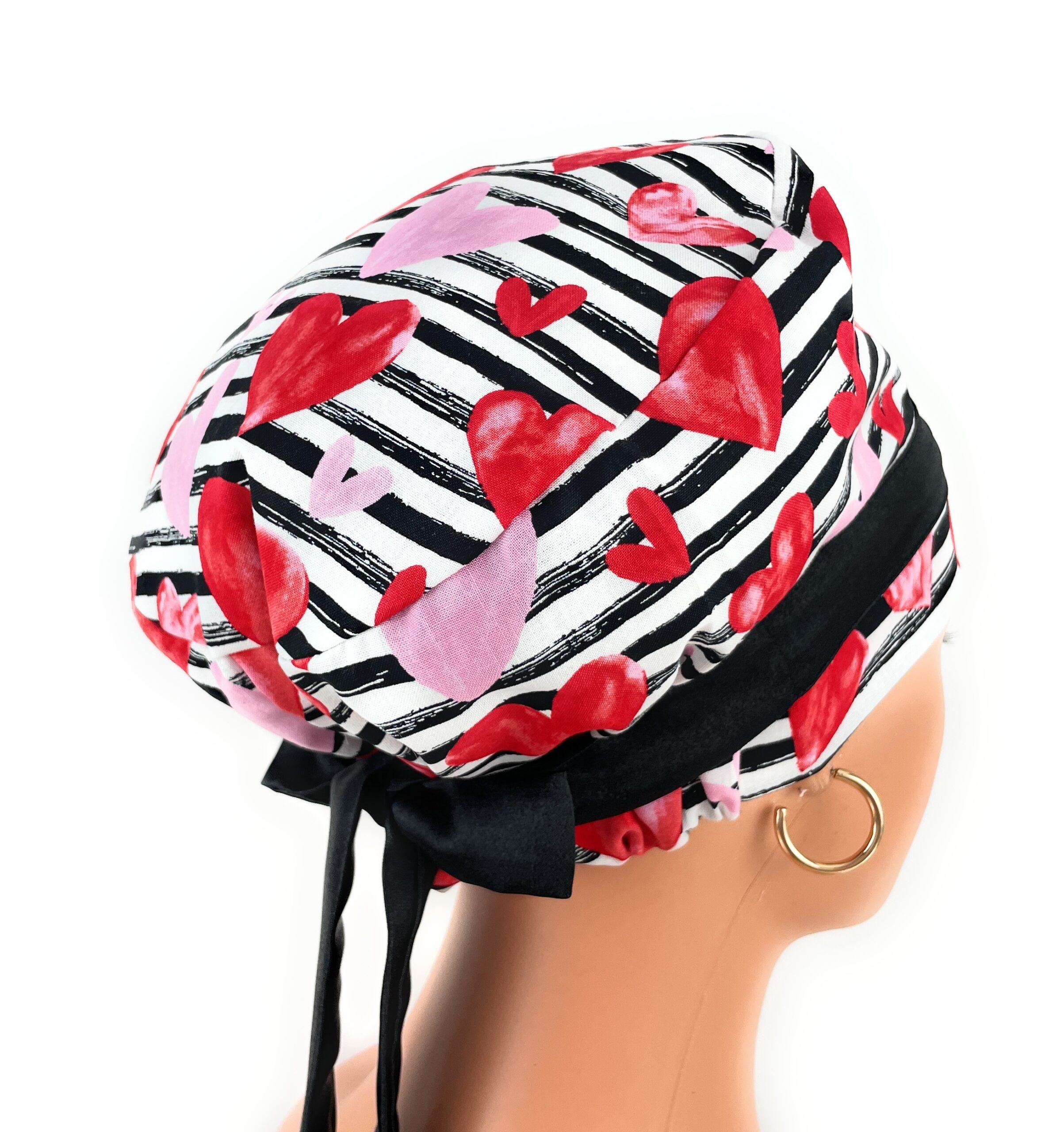European Style Scrub Cap – (Sateen Ribbon) (No Ribbon) Red Hearts - Valentine's Day - Image 7