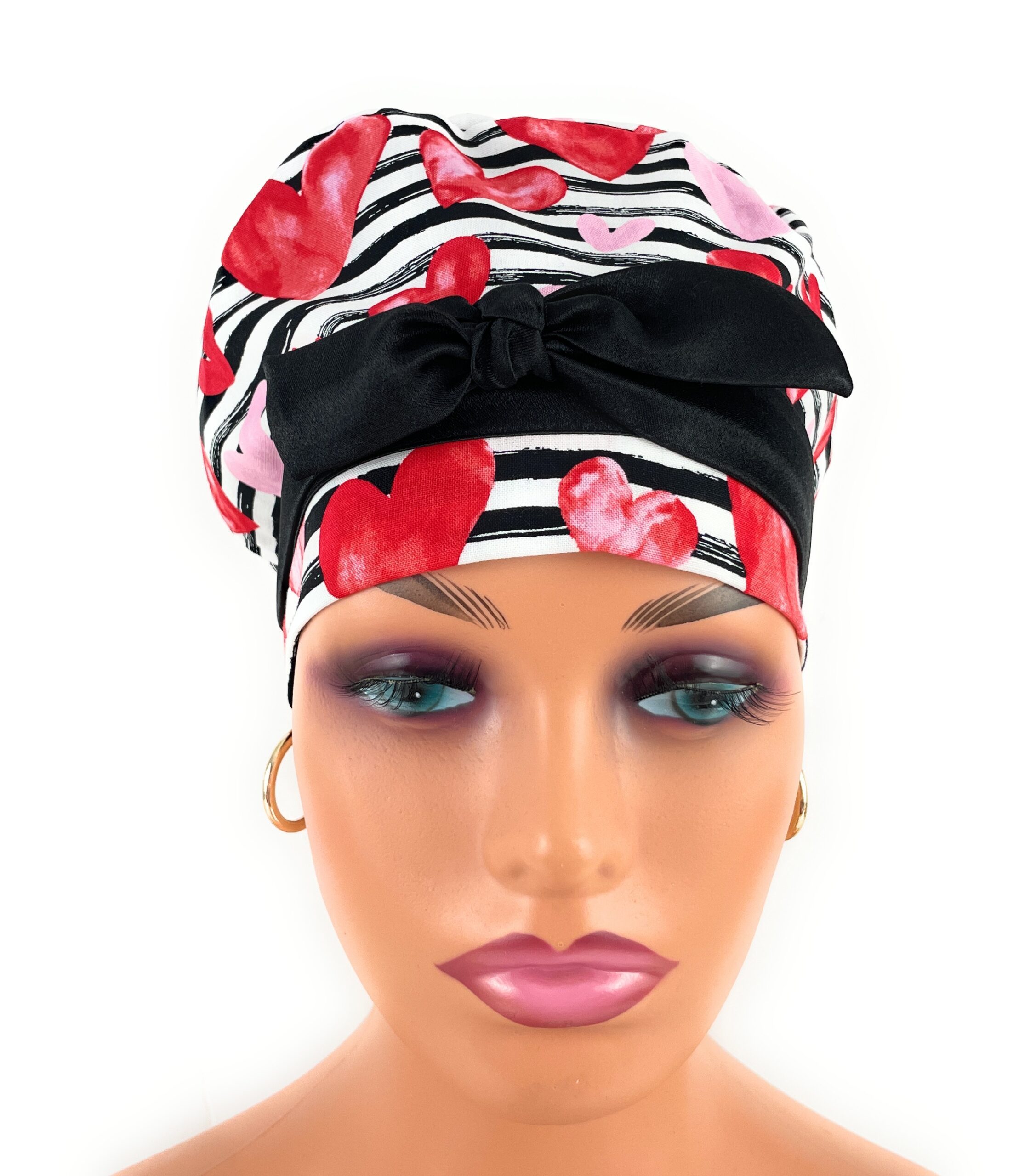 European Style Scrub Cap – (Sateen Ribbon) (No Ribbon) Red Hearts - Valentine's Day - Image 2