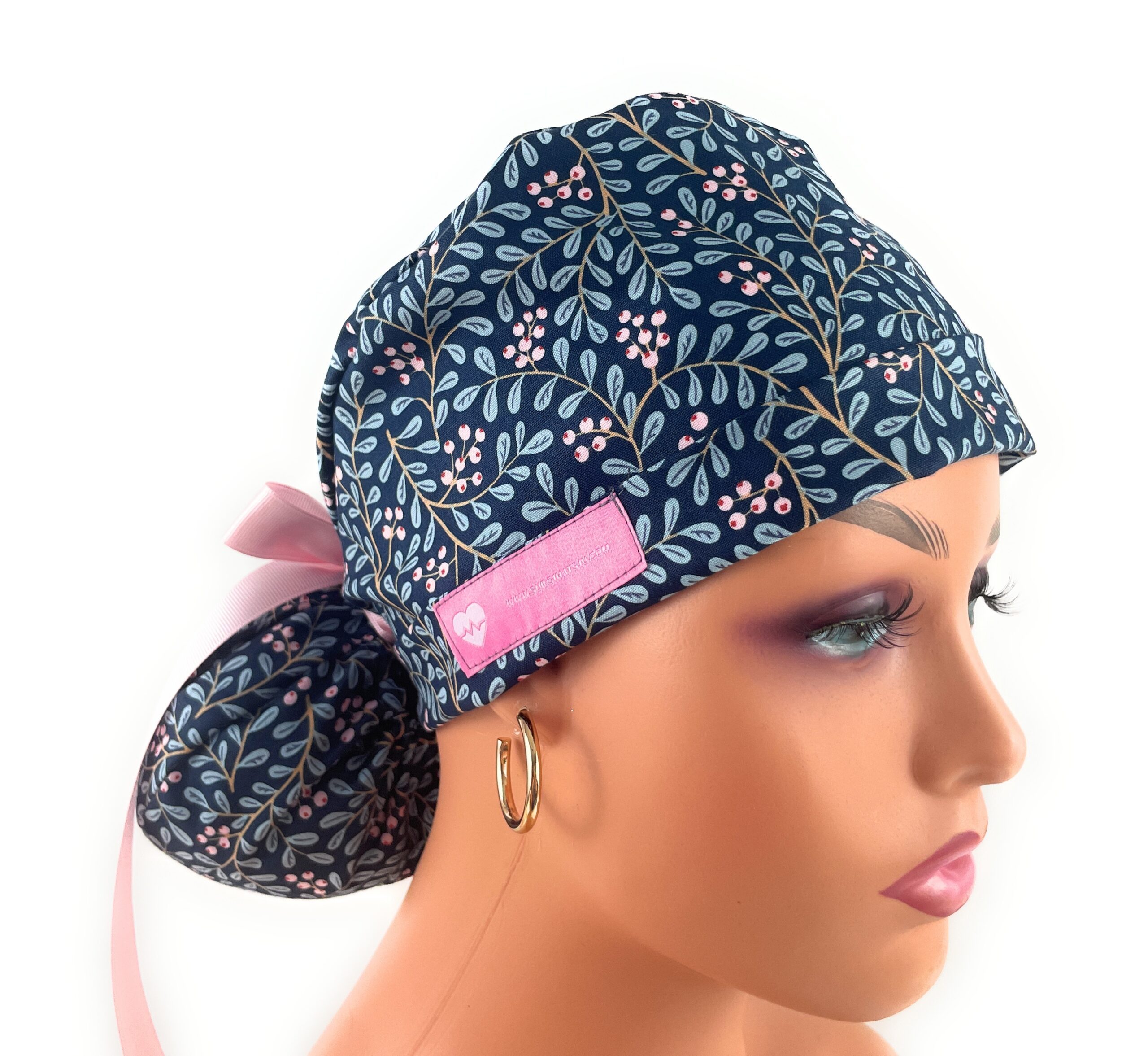 Turn Up Ponytail Medical Scrub Cap - Lingonberries in Twilight - Dr. Hats, Nurses Hats. Multicolor