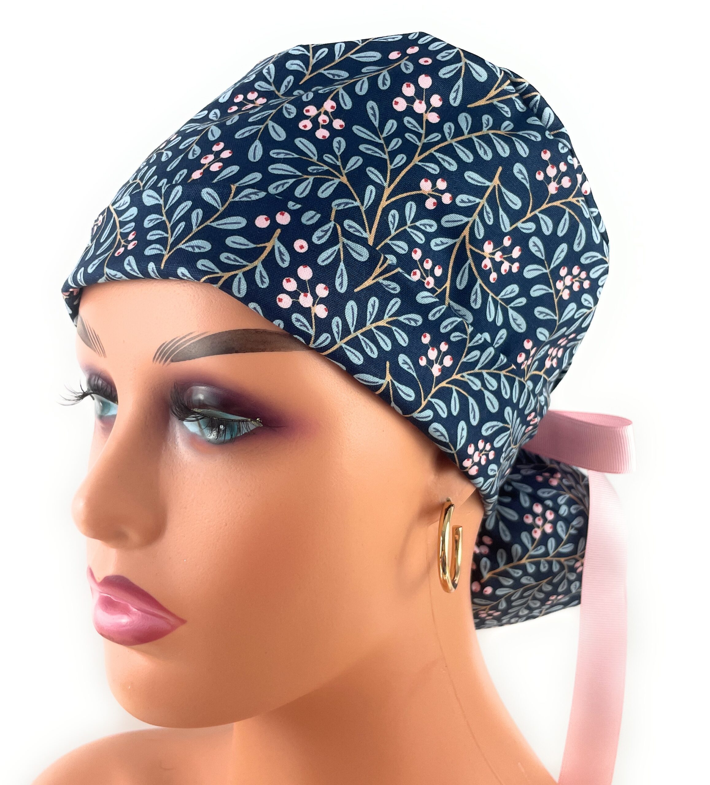 Turn Up Ponytail Medical Scrub Cap - Lingonberries in Twilight - Dr. Hats, Nurses Hats. Multicolor - Image 2