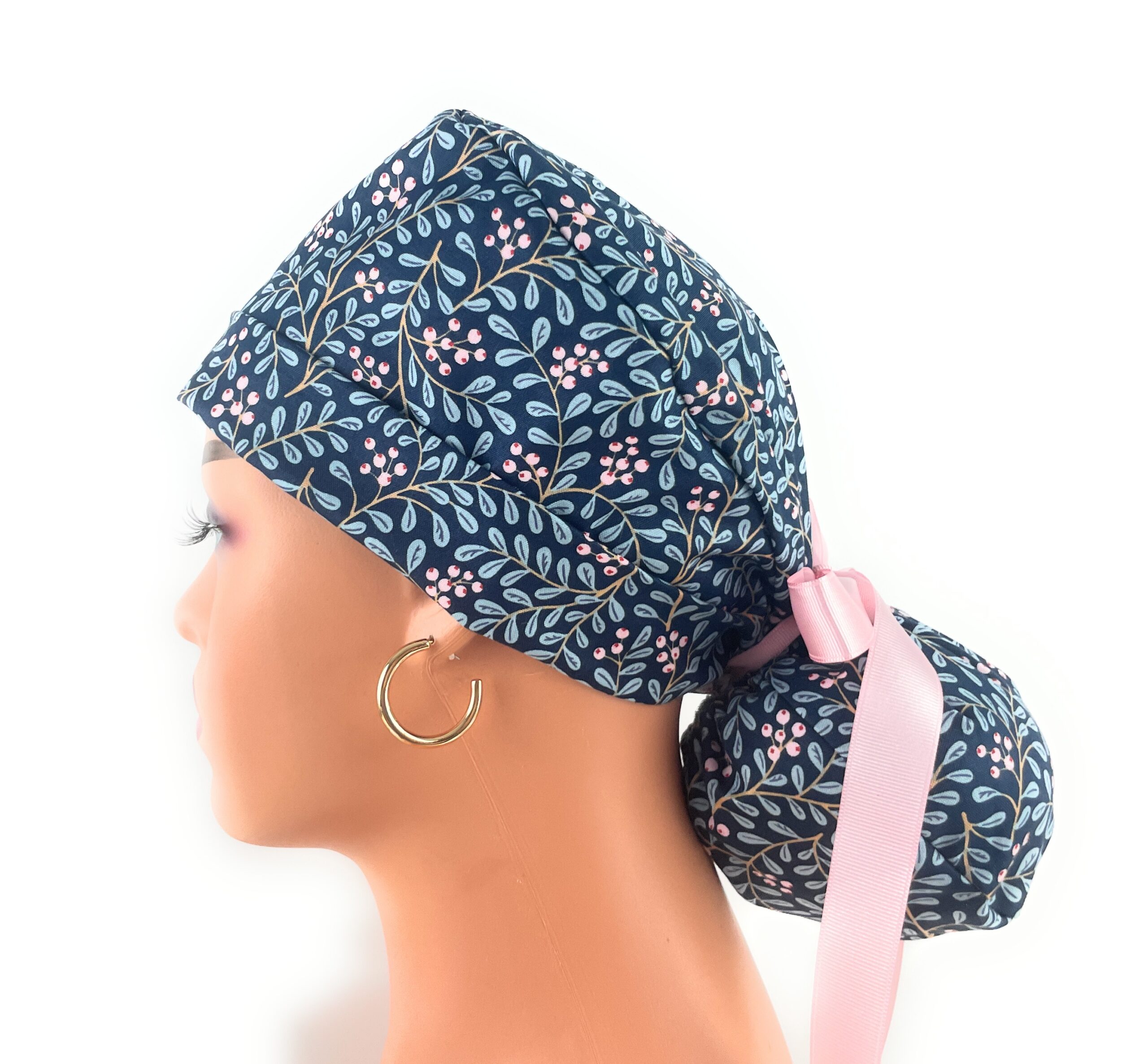 Turn Up Ponytail Medical Scrub Cap - Lingonberries in Twilight - Dr. Hats, Nurses Hats. Multicolor - Image 7