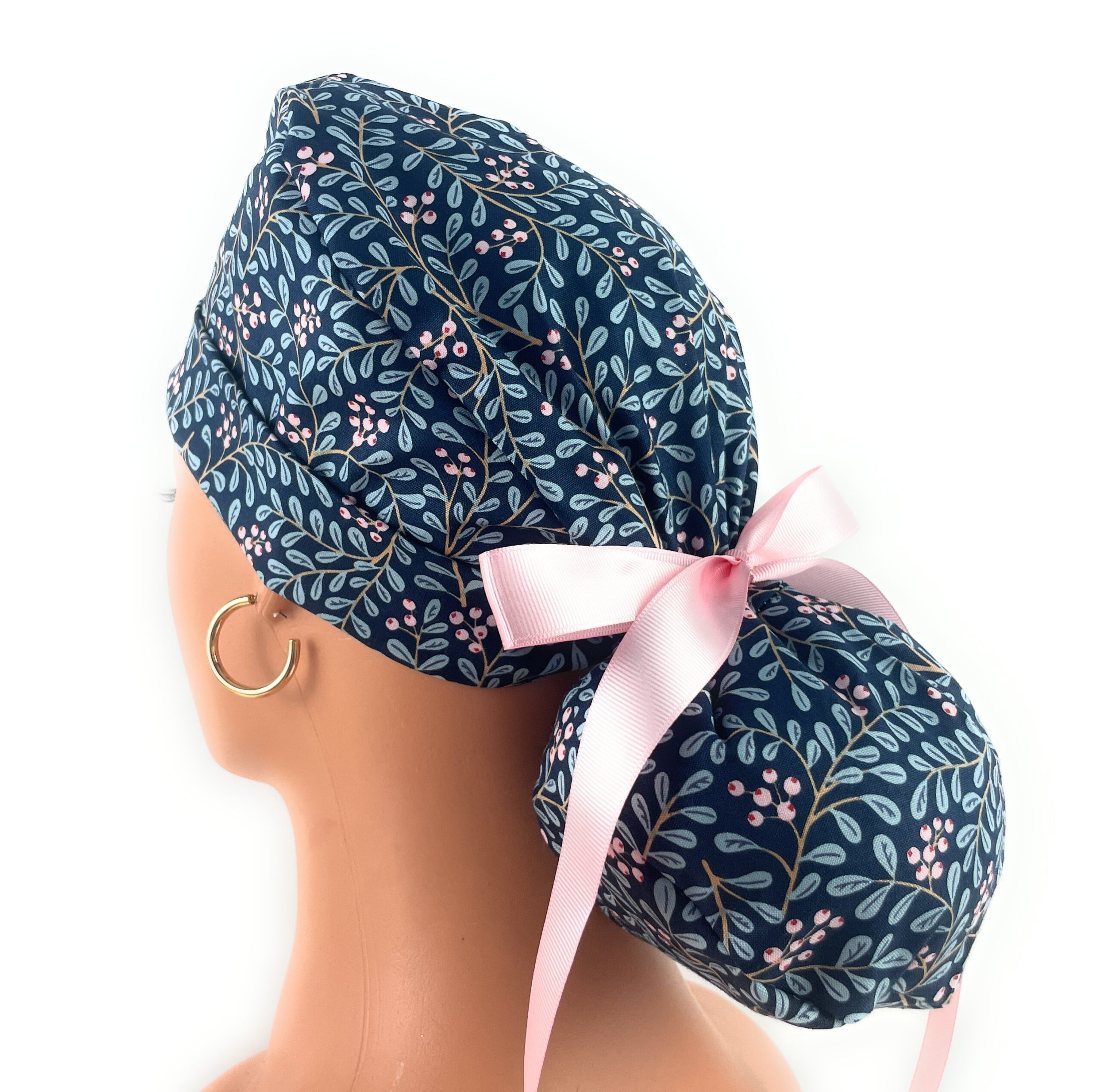 Turn Up Ponytail Medical Scrub Cap - Lingonberries in Twilight - Dr. Hats, Nurses Hats. Multicolor - Image 6