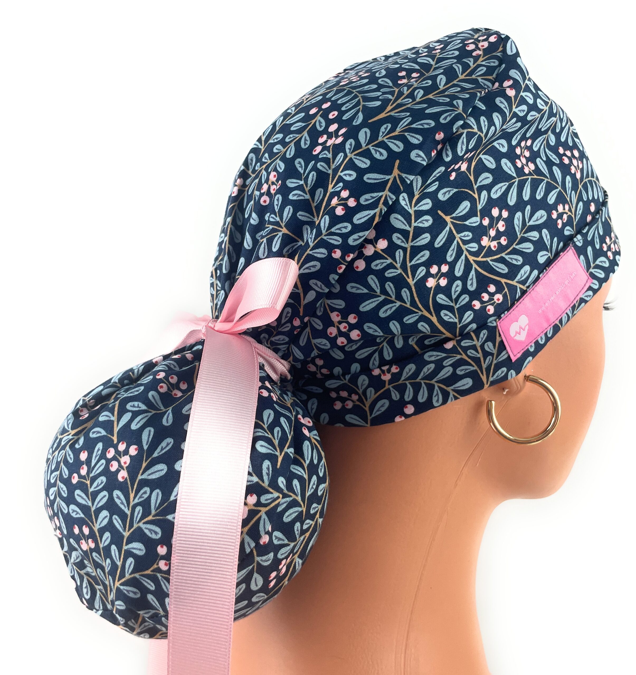 Turn Up Ponytail Medical Scrub Cap - Lingonberries in Twilight - Dr. Hats, Nurses Hats. Multicolor - Image 4
