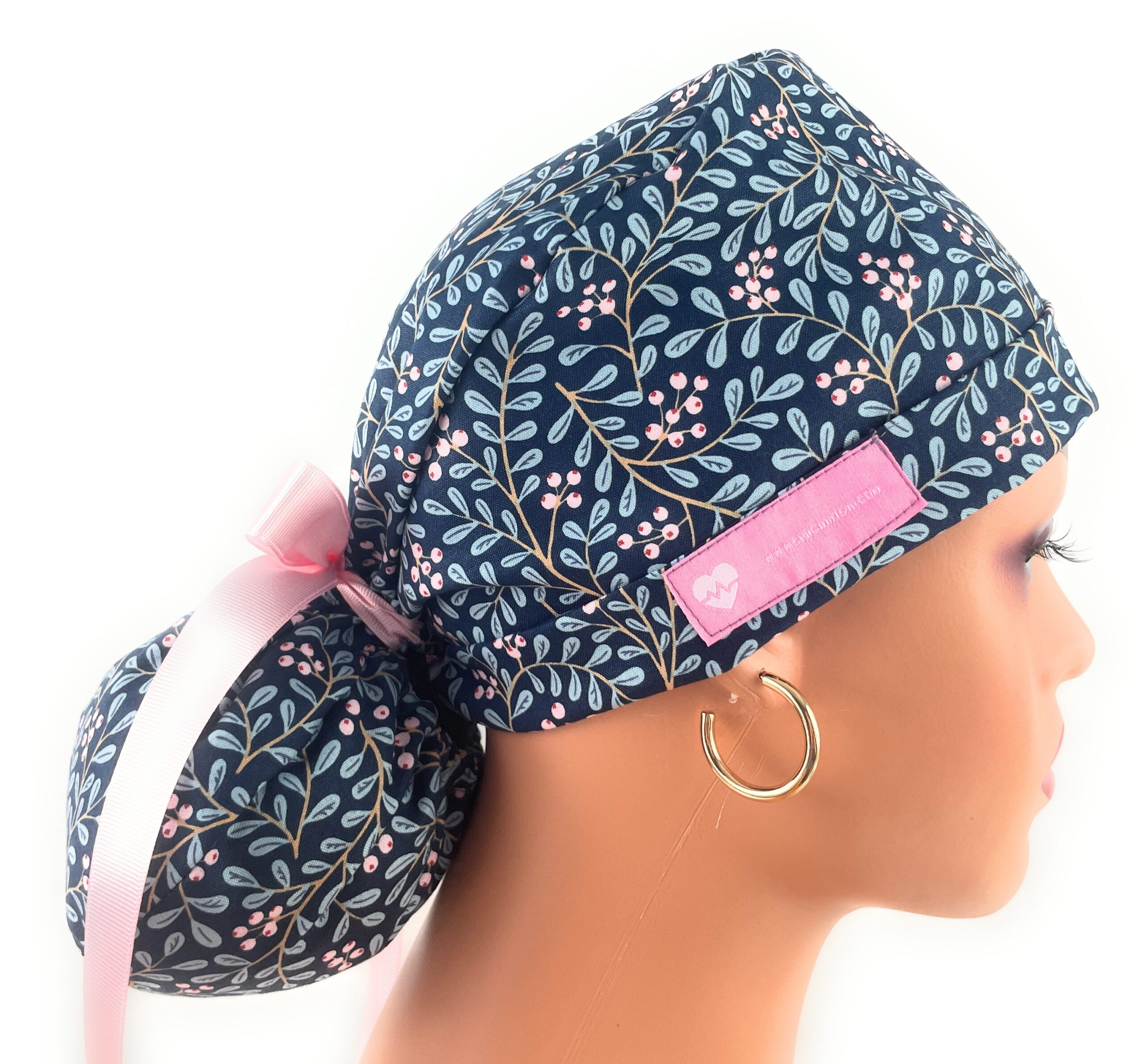 Turn Up Ponytail Medical Scrub Cap - Lingonberries in Twilight - Dr. Hats, Nurses Hats. Multicolor - Image 3