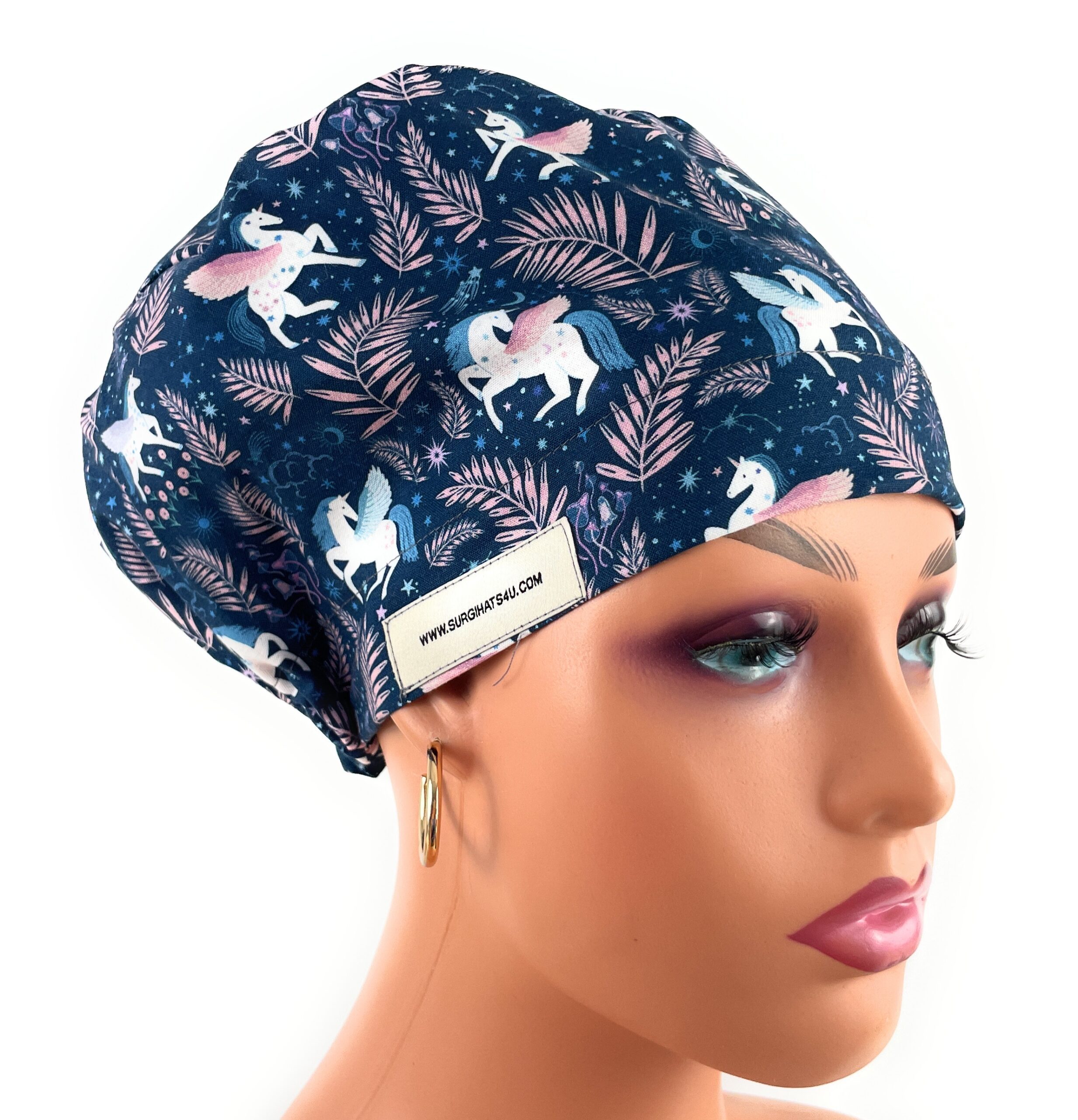 European Style Scrub Cap – (Grosgrain Ribbon) (No Ribbon) Heavenly in Midnight