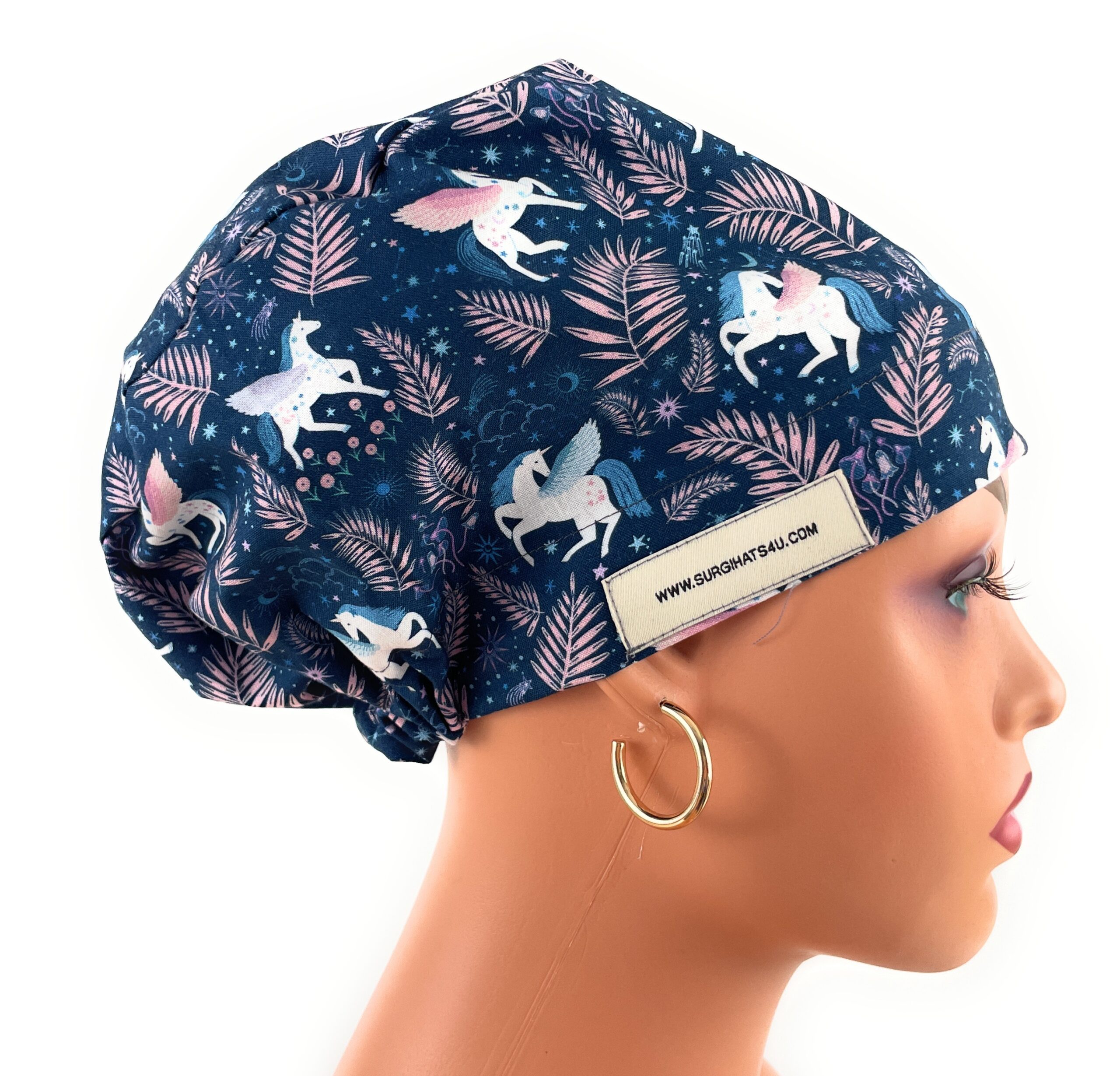 European Style Scrub Cap – (Grosgrain Ribbon) (No Ribbon) Heavenly in Midnight - Image 4