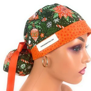 Turn Up Ponytail Medical Scrub Cap - Christmas Joy