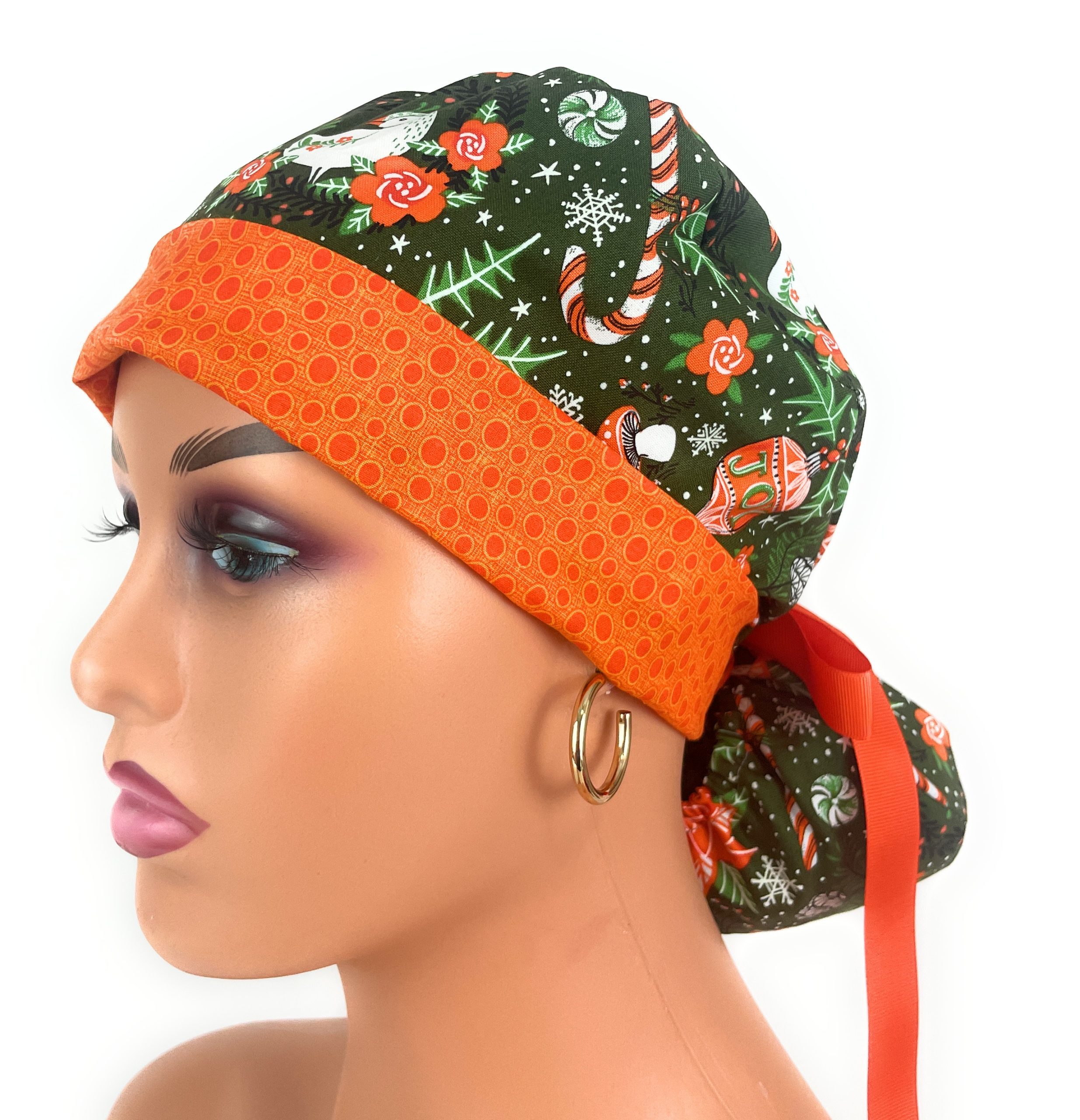 Turn Up Ponytail Medical Scrub Cap - Christmas Joy - Image 7