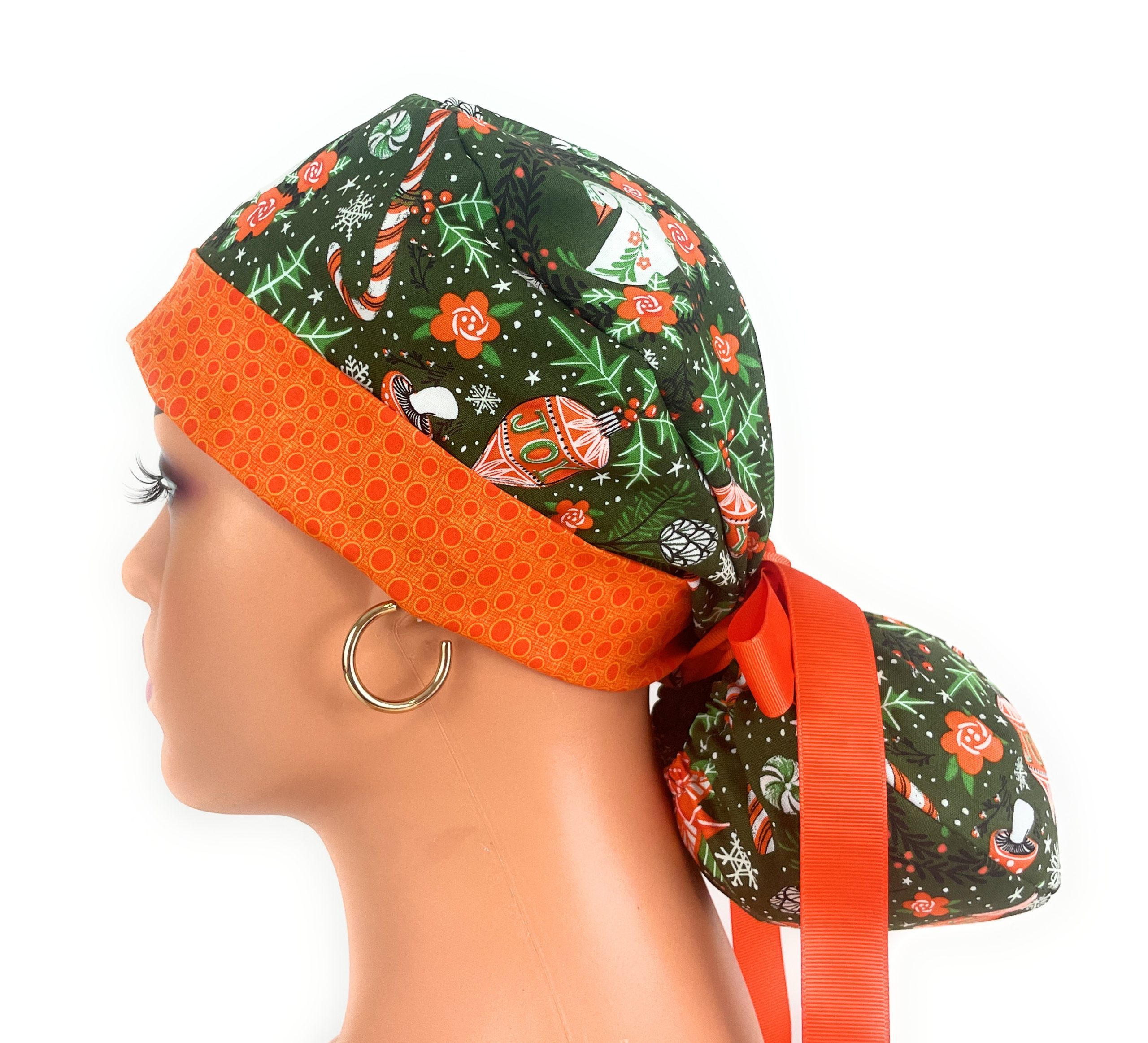 Turn Up Ponytail Medical Scrub Cap - Christmas Joy - Image 6