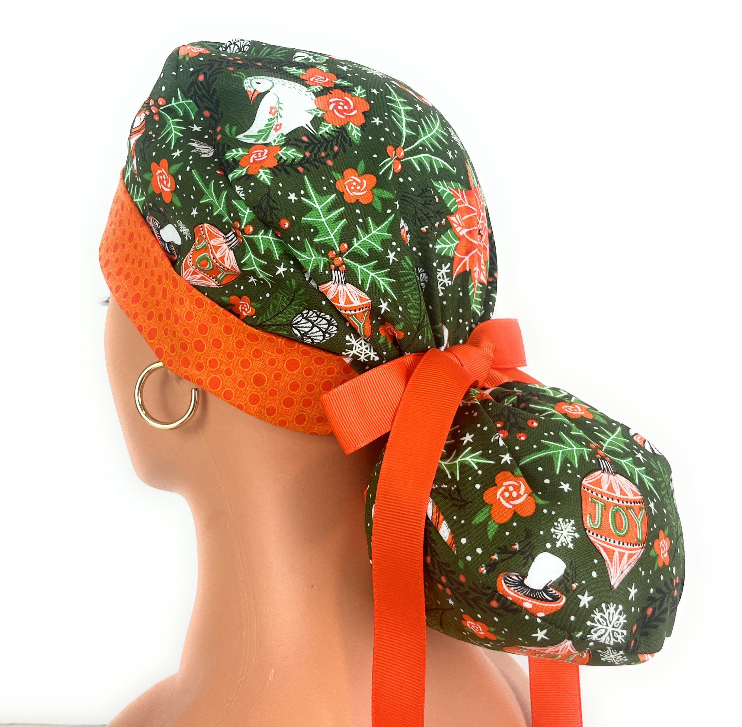 Turn Up Ponytail Medical Scrub Cap - Christmas Joy - Image 5