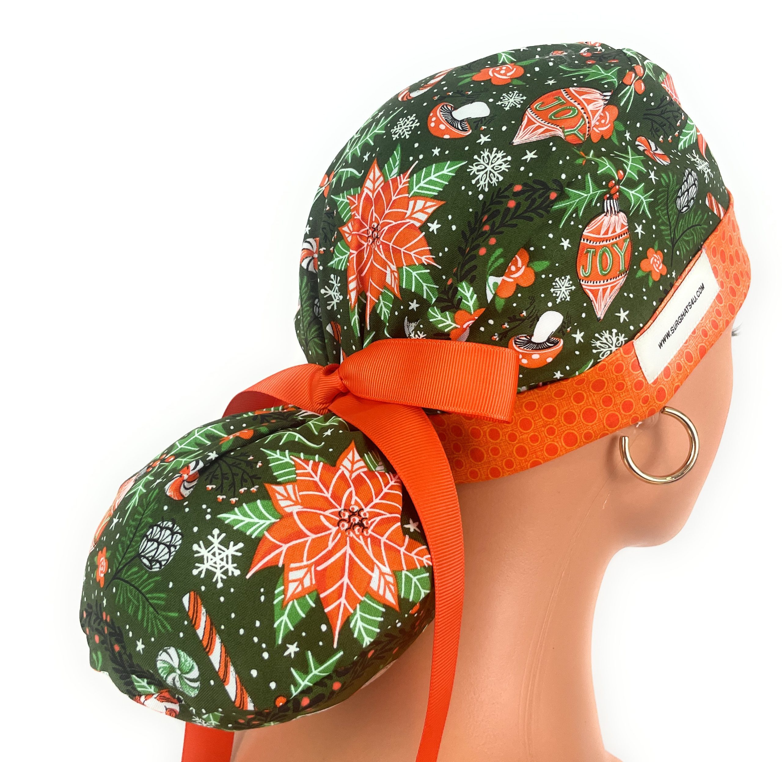 Turn Up Ponytail Medical Scrub Cap - Christmas Joy - Image 3