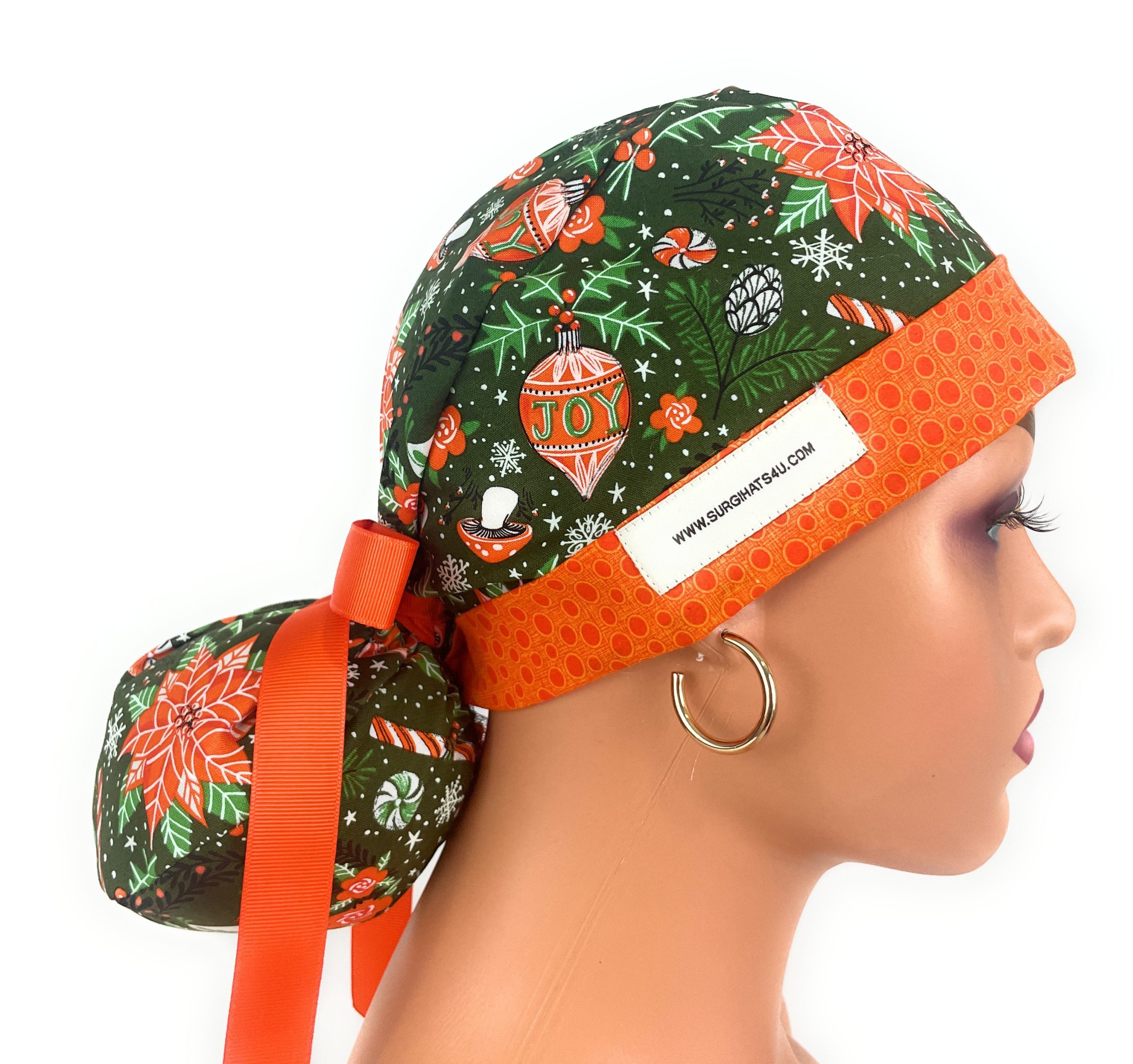 Turn Up Ponytail Medical Scrub Cap - Christmas Joy - Image 2