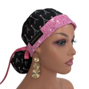 Turn Up Ponytail Medical Scrub Cap-Paris and Love